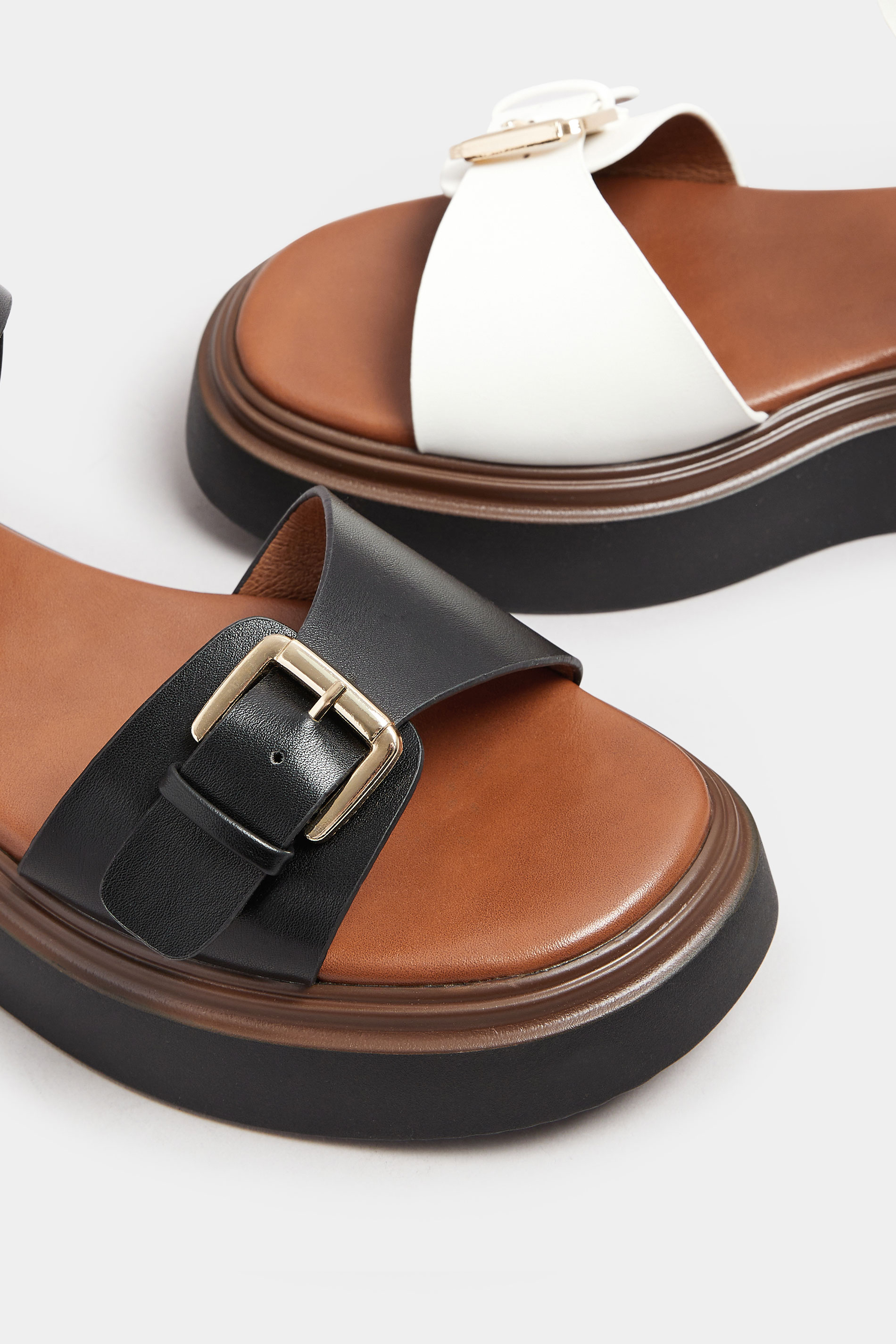 Black Buckle Chunky Platform Sandals In Extra Wide EEE Fit | Yours Clothing 7