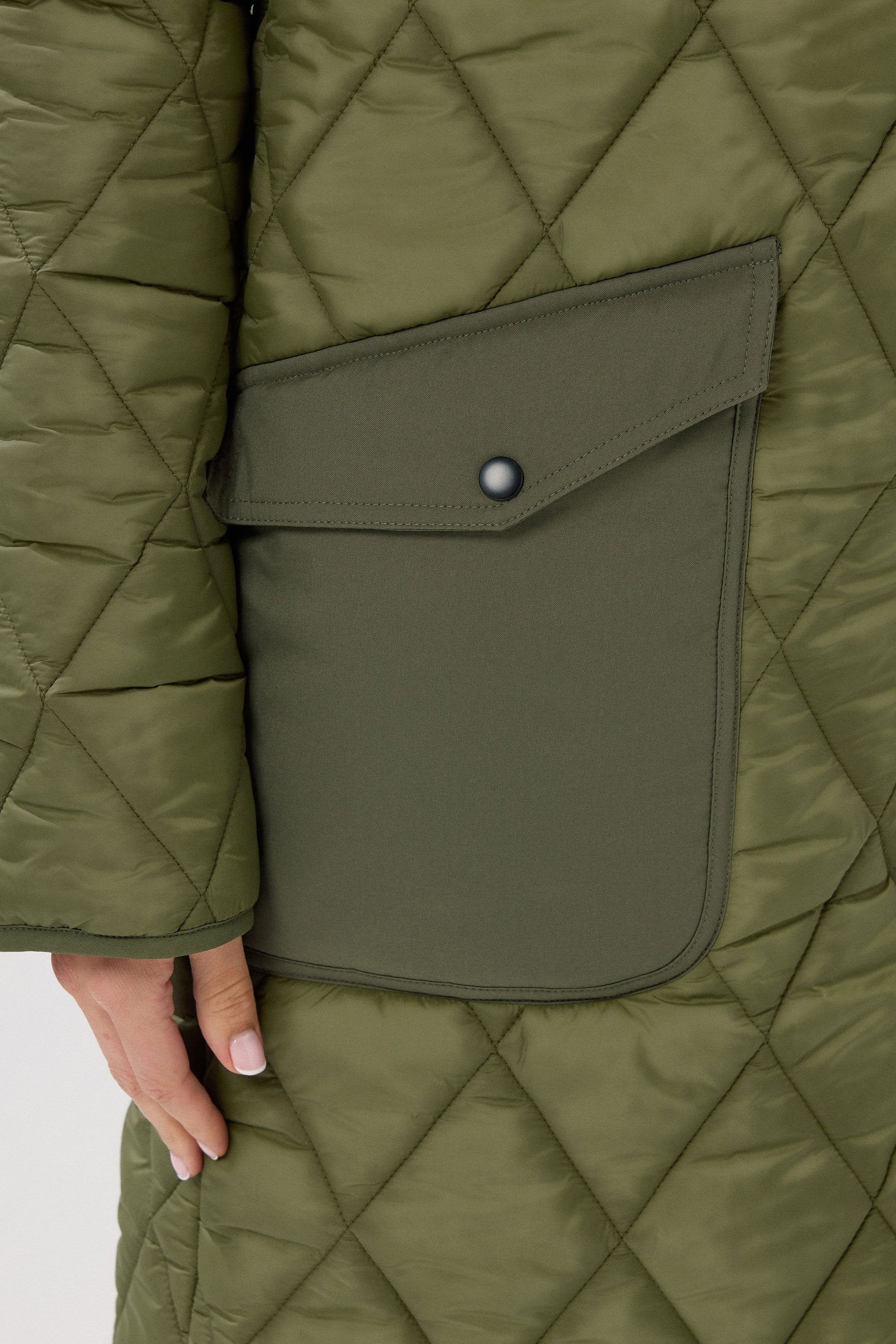 LTS Tall Khaki Green Funnel Neck Quilted Coat | Long Tall Sally 5
