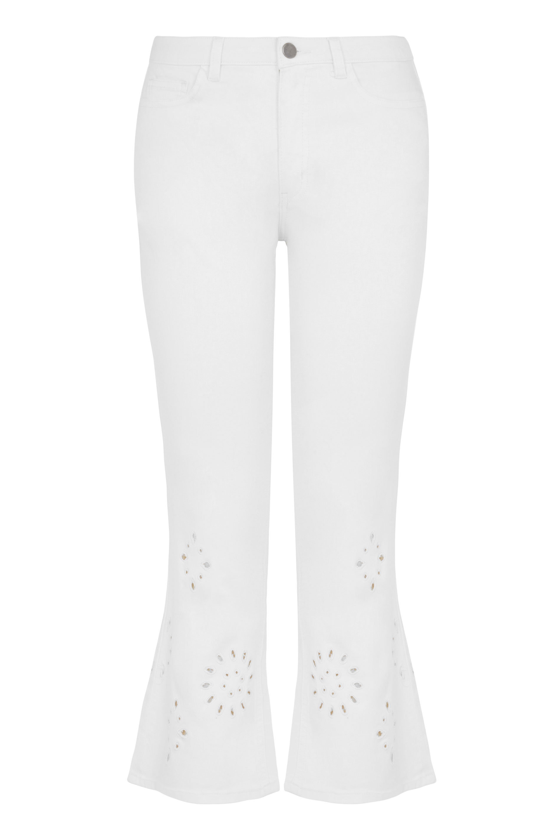 White Embroidered Hem Crop Flare Jeans | Long Tall Sally 4