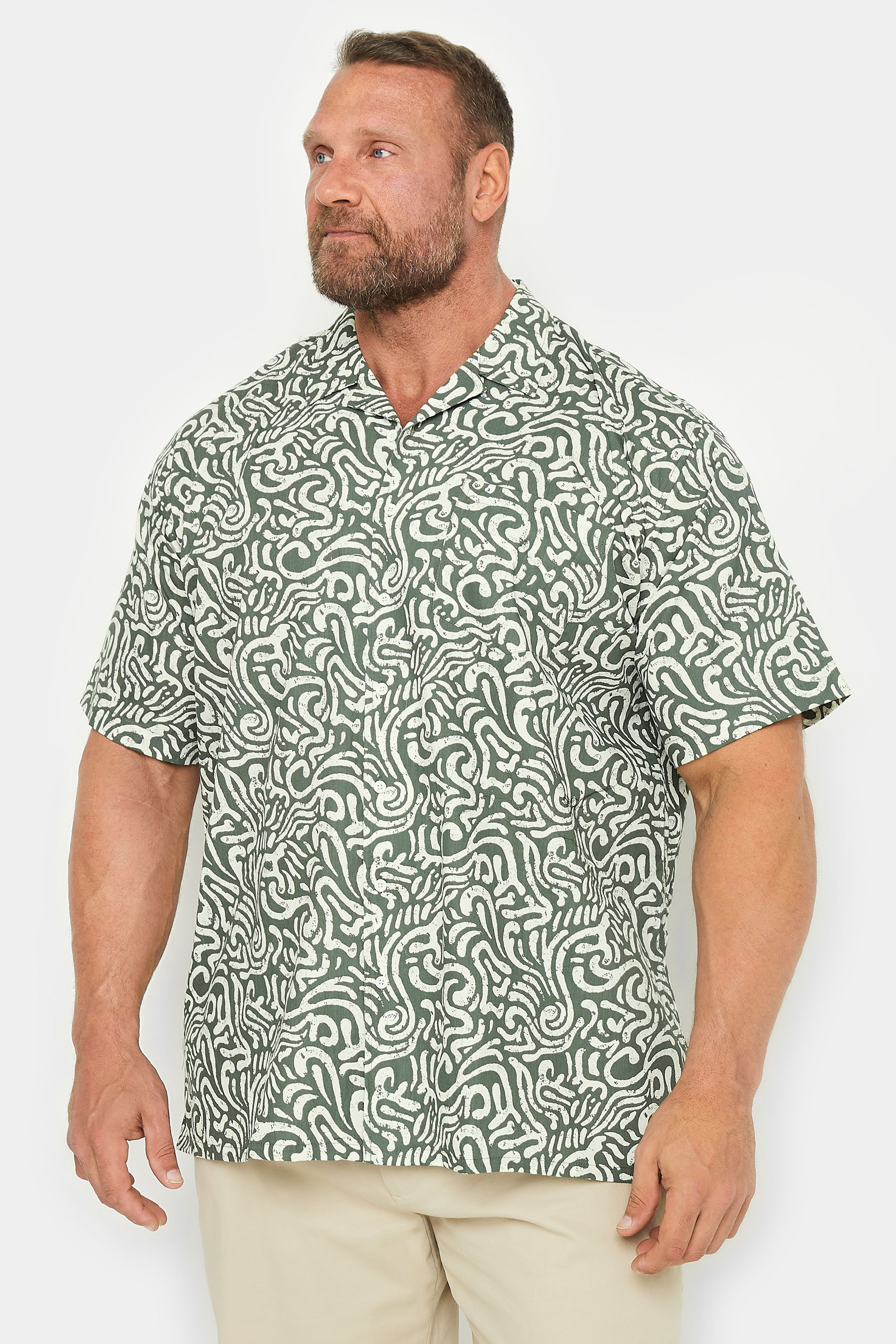 ESPIONAGE Big & Tall Olive Green Abstract Print Shirt | BadRhino 2