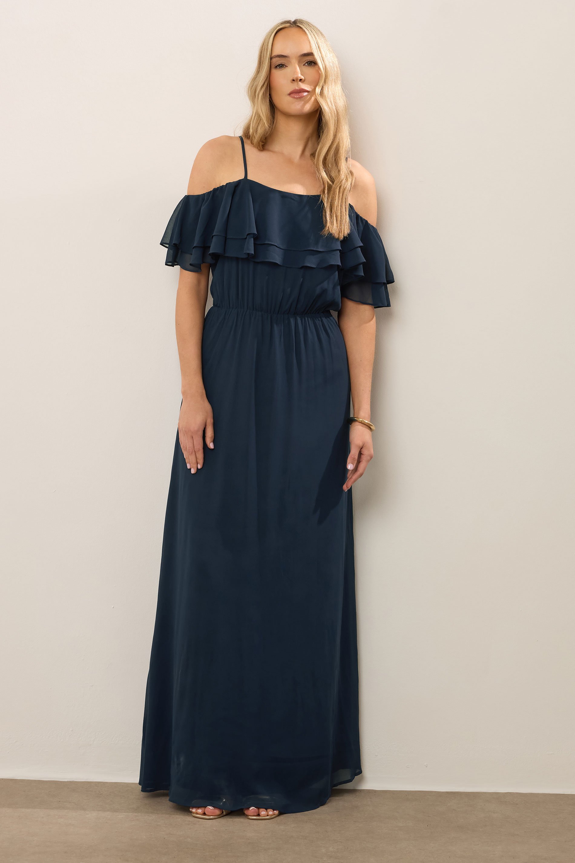 LTS Tall Women's Navy Blue Ruffle Maxi Dress | Long Tall Sally  1