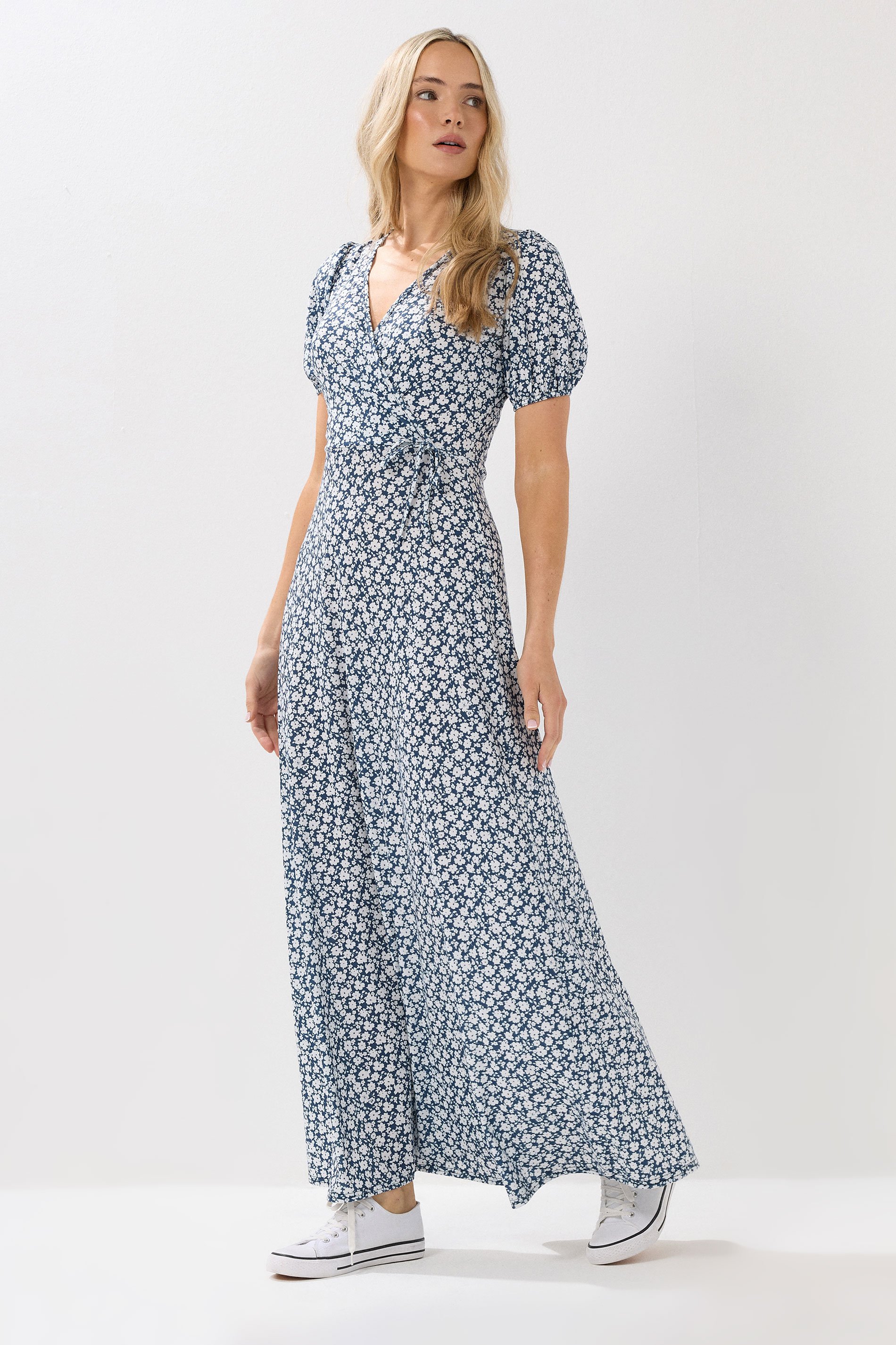 LTS Tall Navy Blue Ditsy Floral Print Wrap Maxi Dress | Long Tall Sally 2
