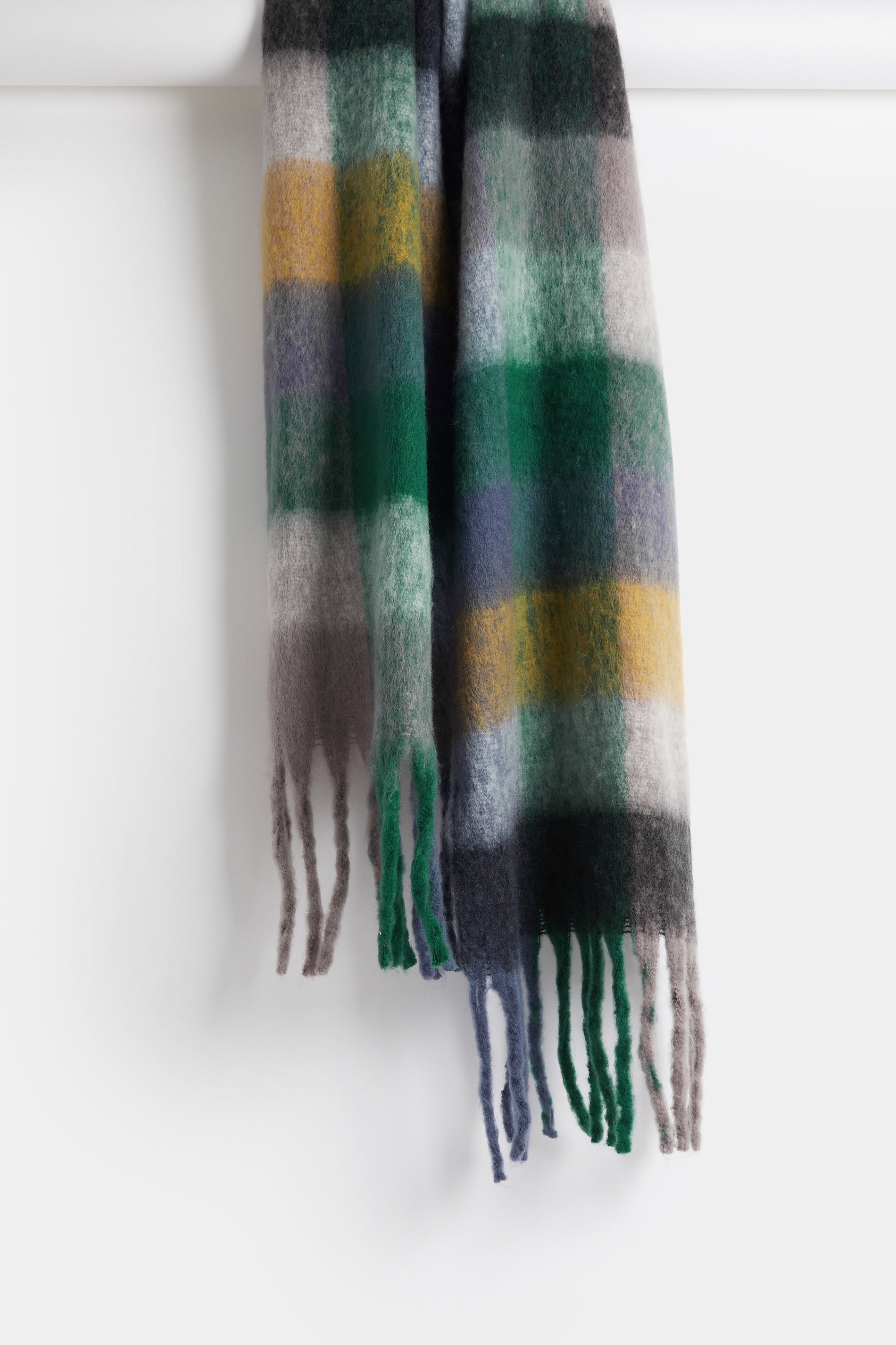 Teal Green Checked Soft Touch Scarf | Yours Clothing 2