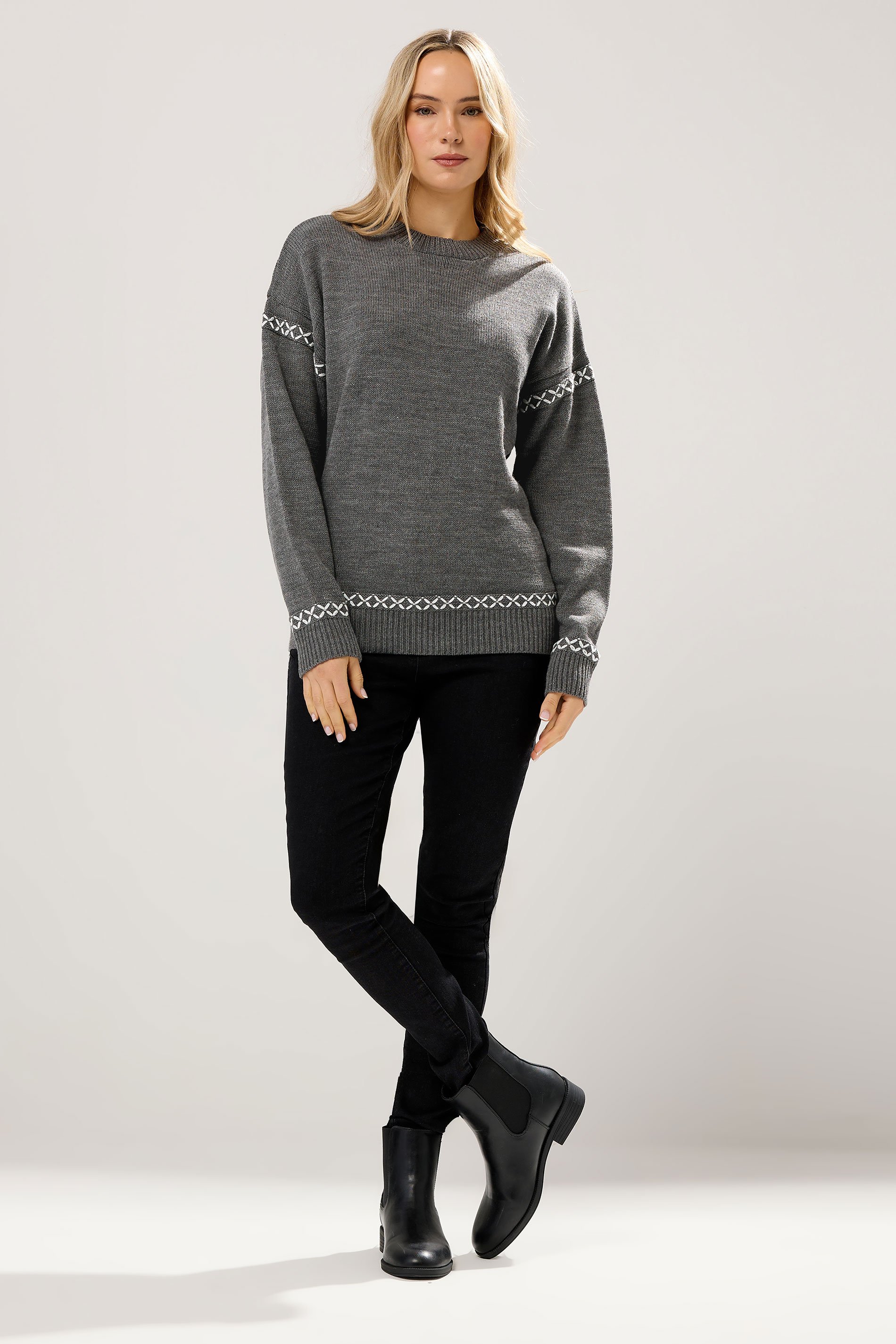 LTS Tall Grey Cross Stitch Knitted Jumper | Long Tall Sally 2