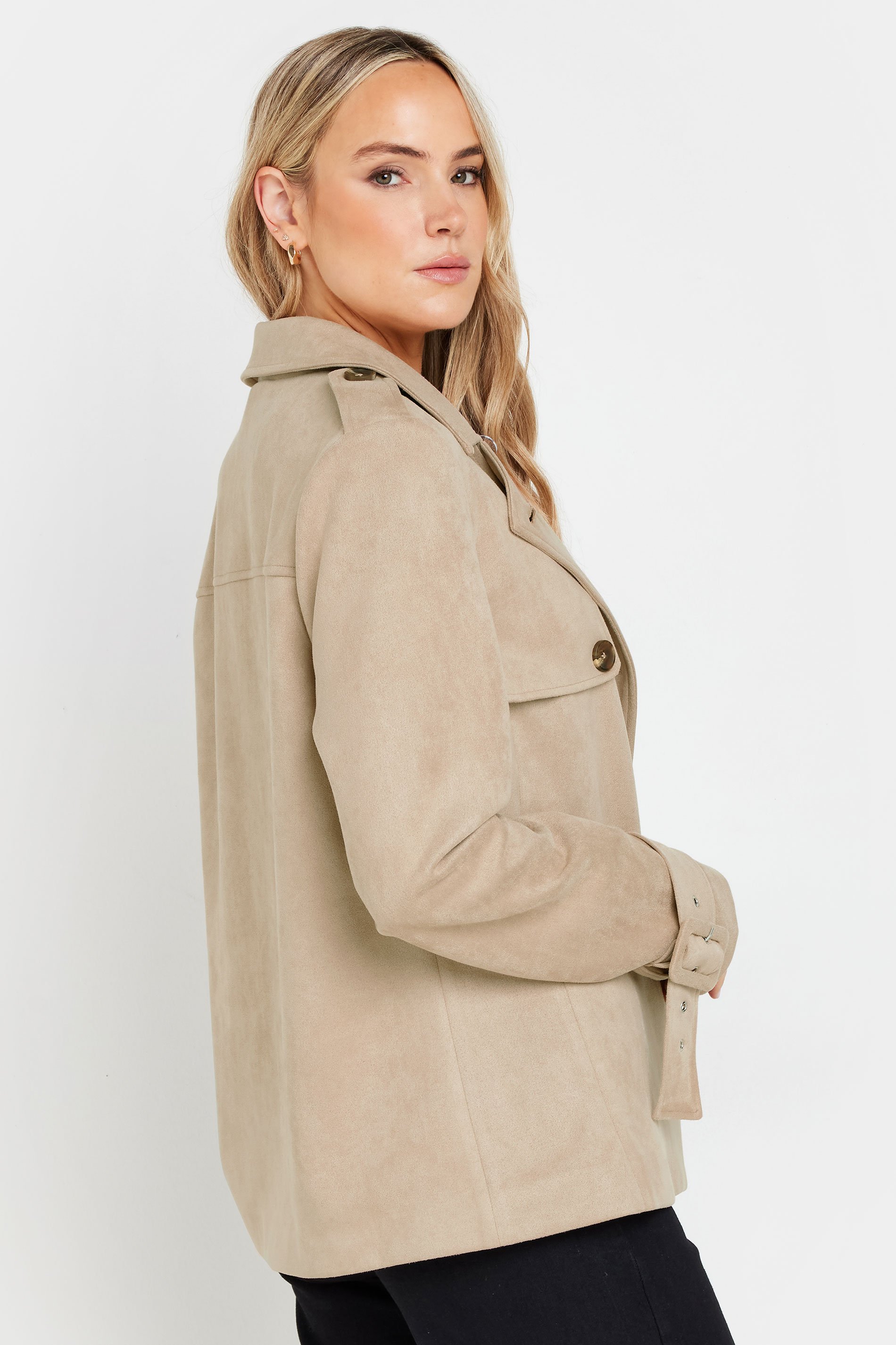 LTS Tall Stone Brown Faux Suede Trench Coat | Long Tall Sally 5