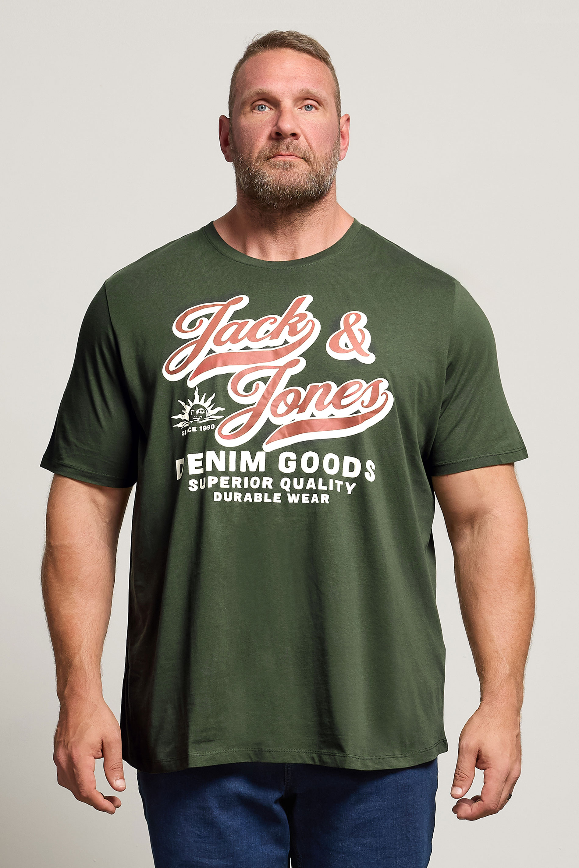 JACK & JONES Big & Tall Green Logo Chest Print T-Shirt | BadRhino 1