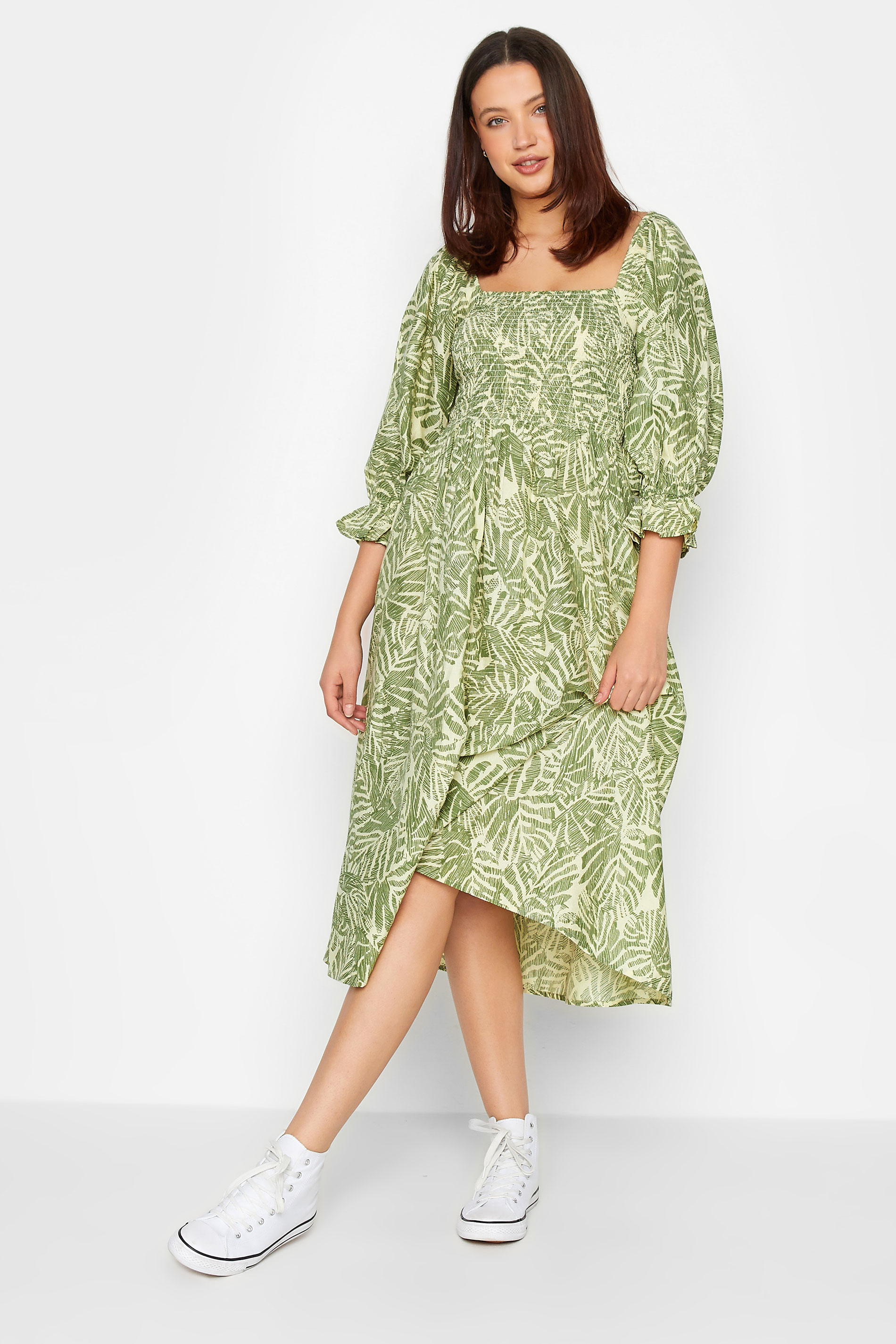 LTS Tall Womens Green Palm Leaf Print Midaxi Dress | Long Tall Sally 2