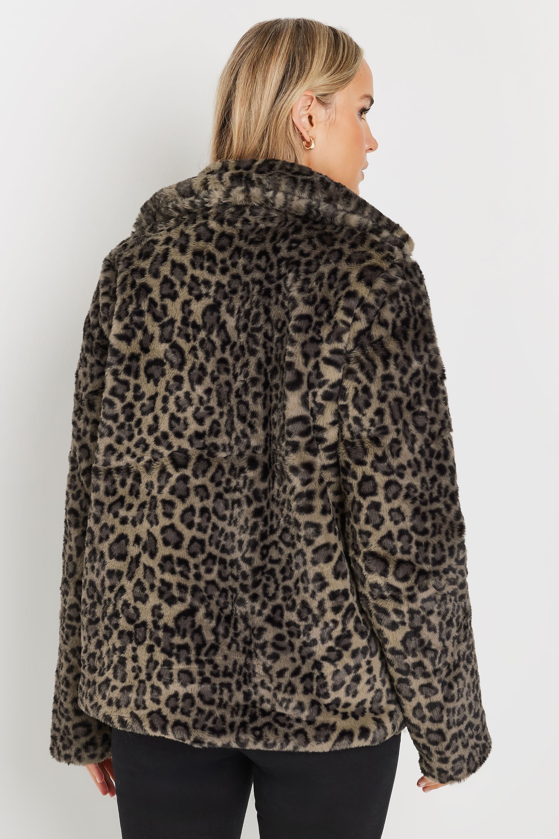 LTS Tall Brown Leopard Print Faux Fur Coat | Long Tall Sally 3