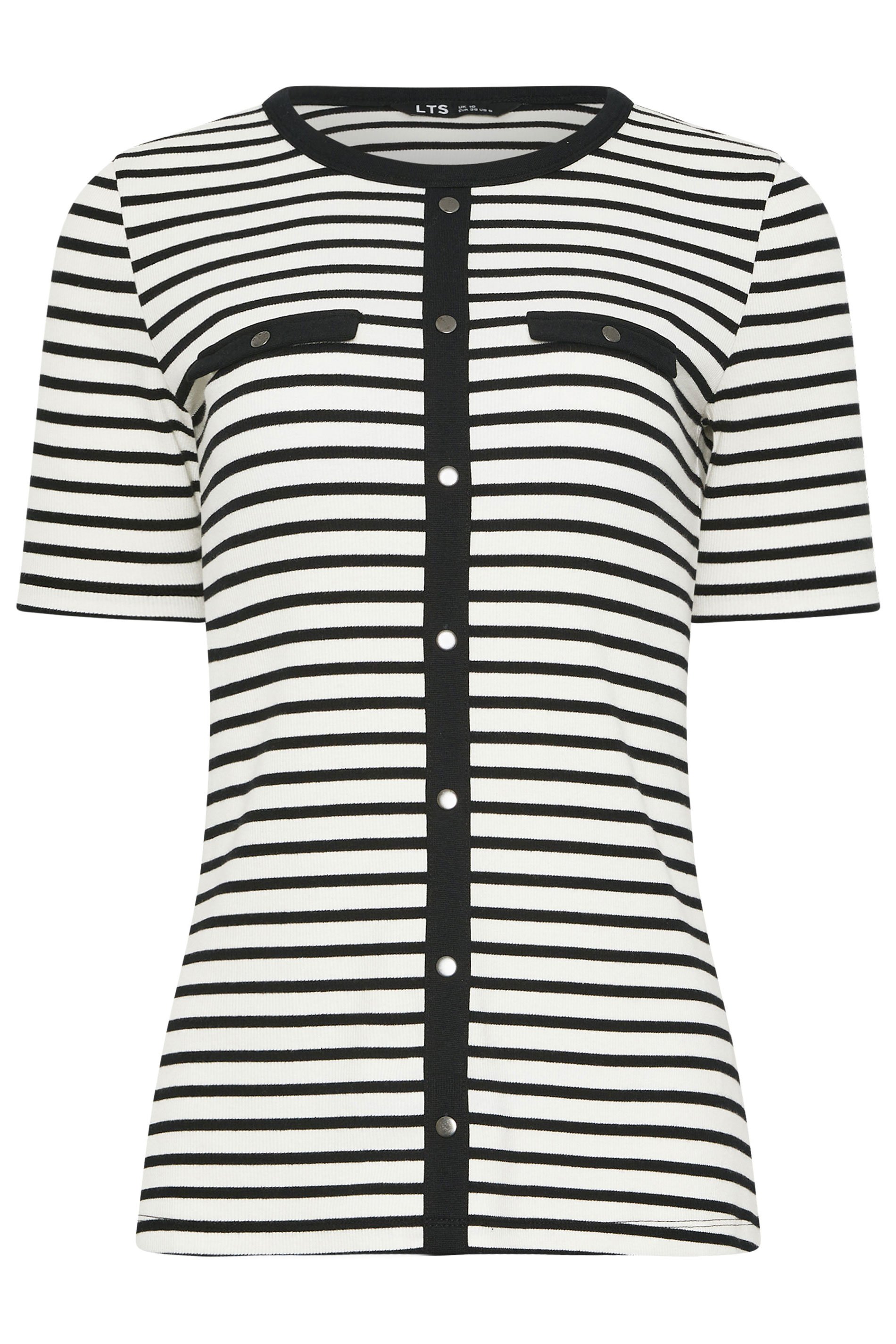 LTS Tall Women's Black & White Stripe Button Top | Long Tall Sally 1