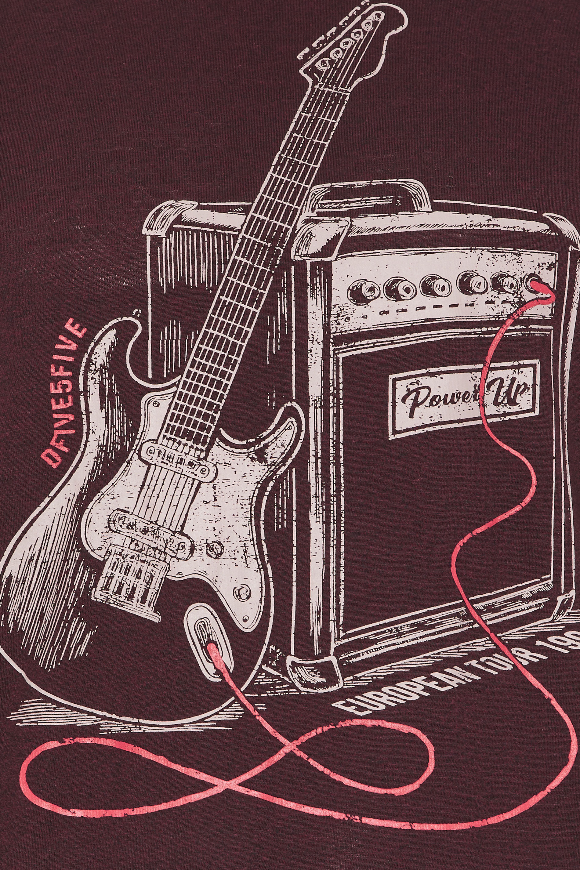 D555 Big & Tall Burgundy Red Guitar Graphic Print T-Shirt | BadRhino 5