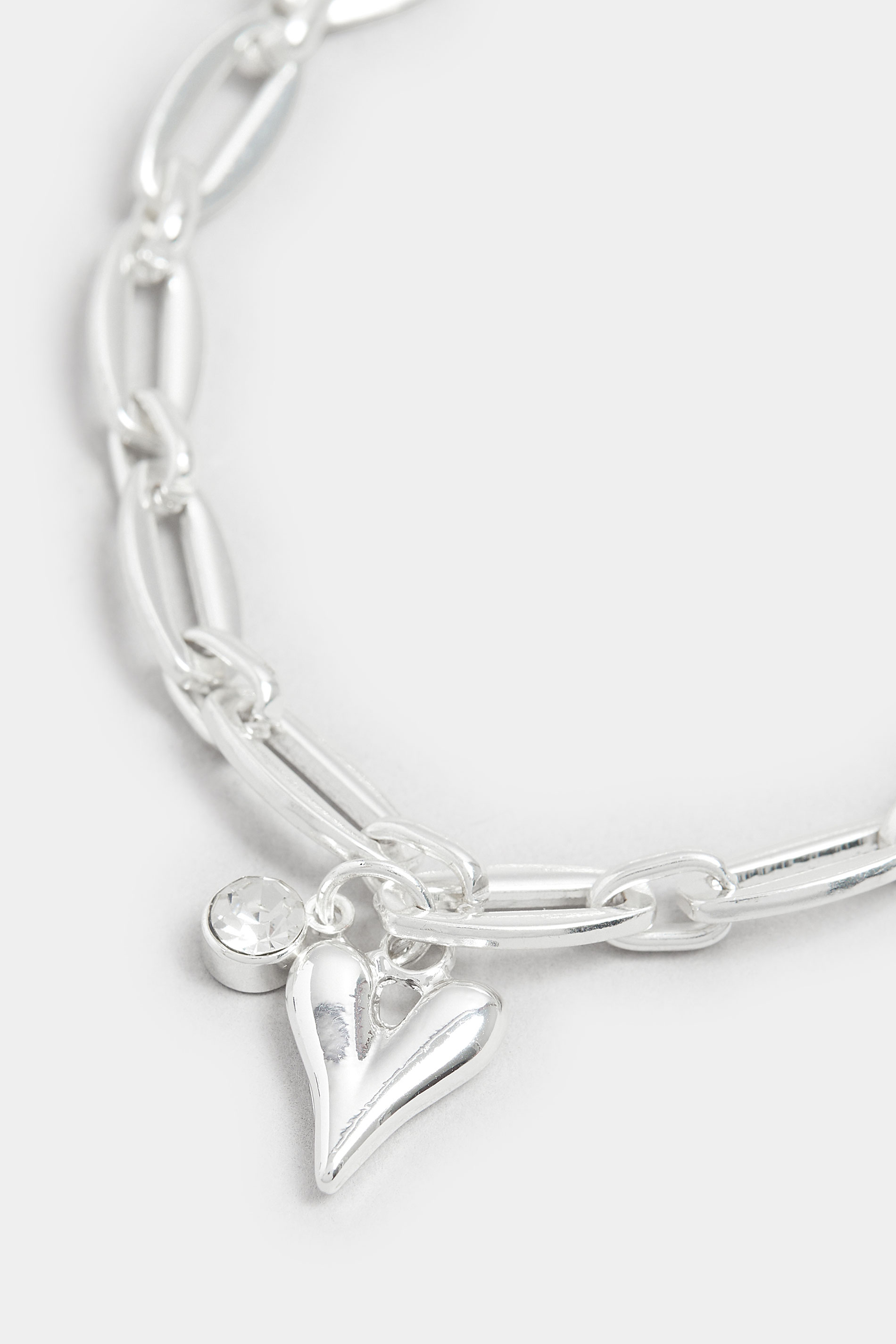 Silver Tone Heart Polished Charm Bracelet | Yours Clothing 3