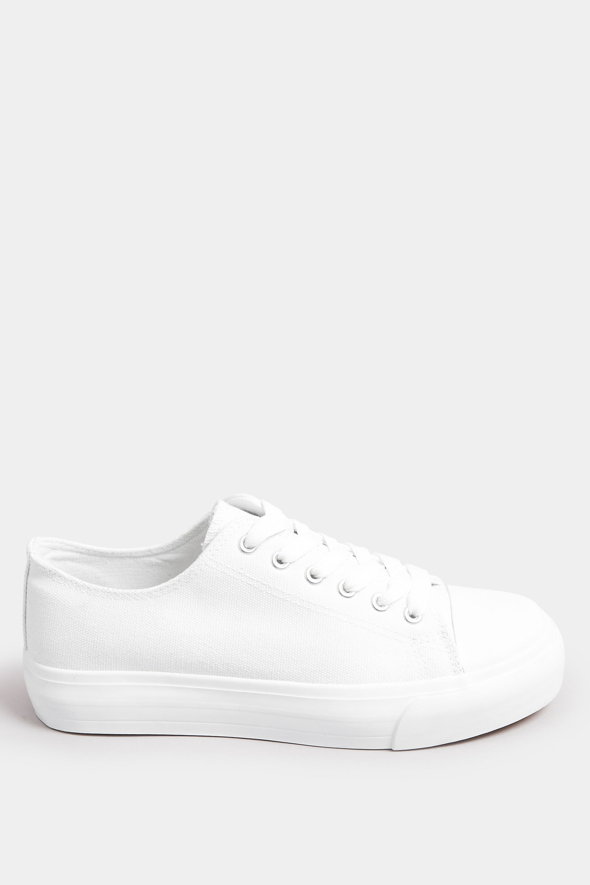 White Canvas Trainers In Wide E & Extra Wide EEE Fit | Yours Clothing 3