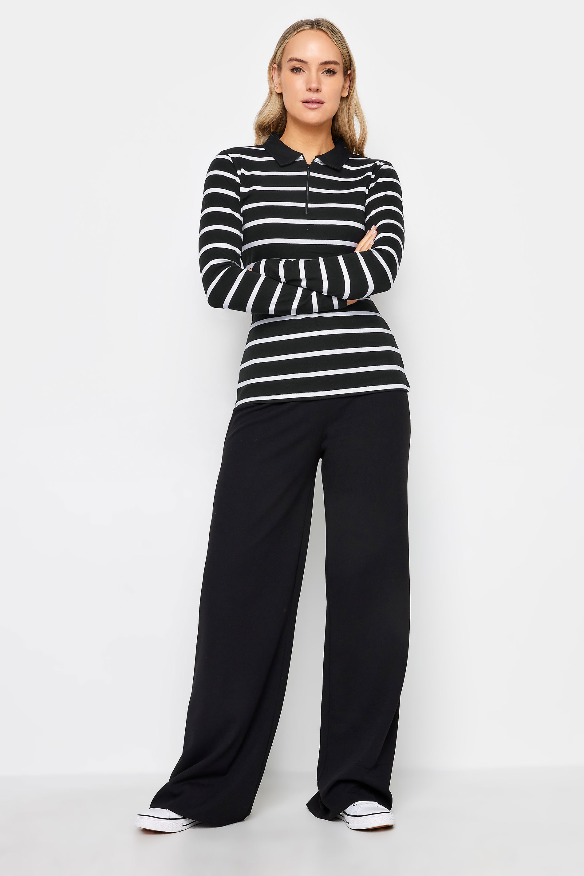 LTS Tall Women's Black Stripe Print Polo Collar Top | Long Tall Sally 2
