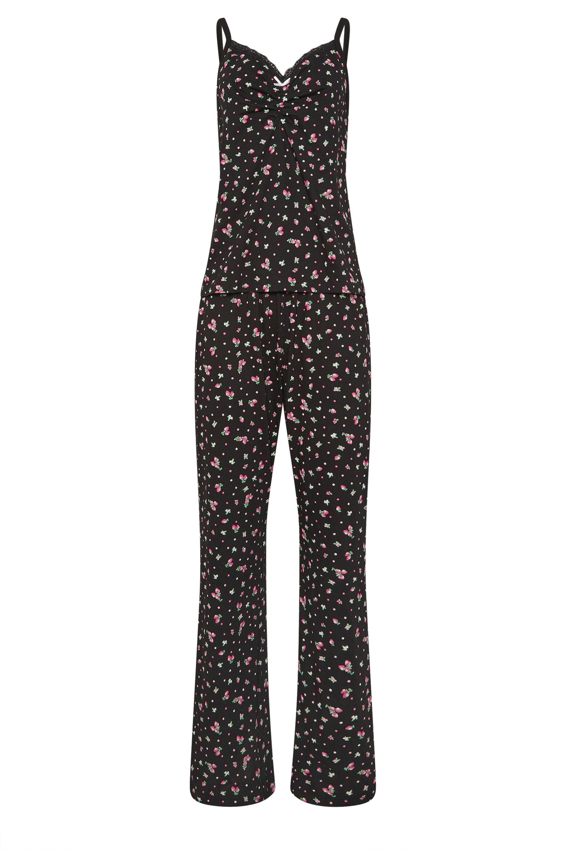 LTS Tall Women's Black Ditsy Floral & Berry Cotton Pyjama Set | Long Tall Sally 5