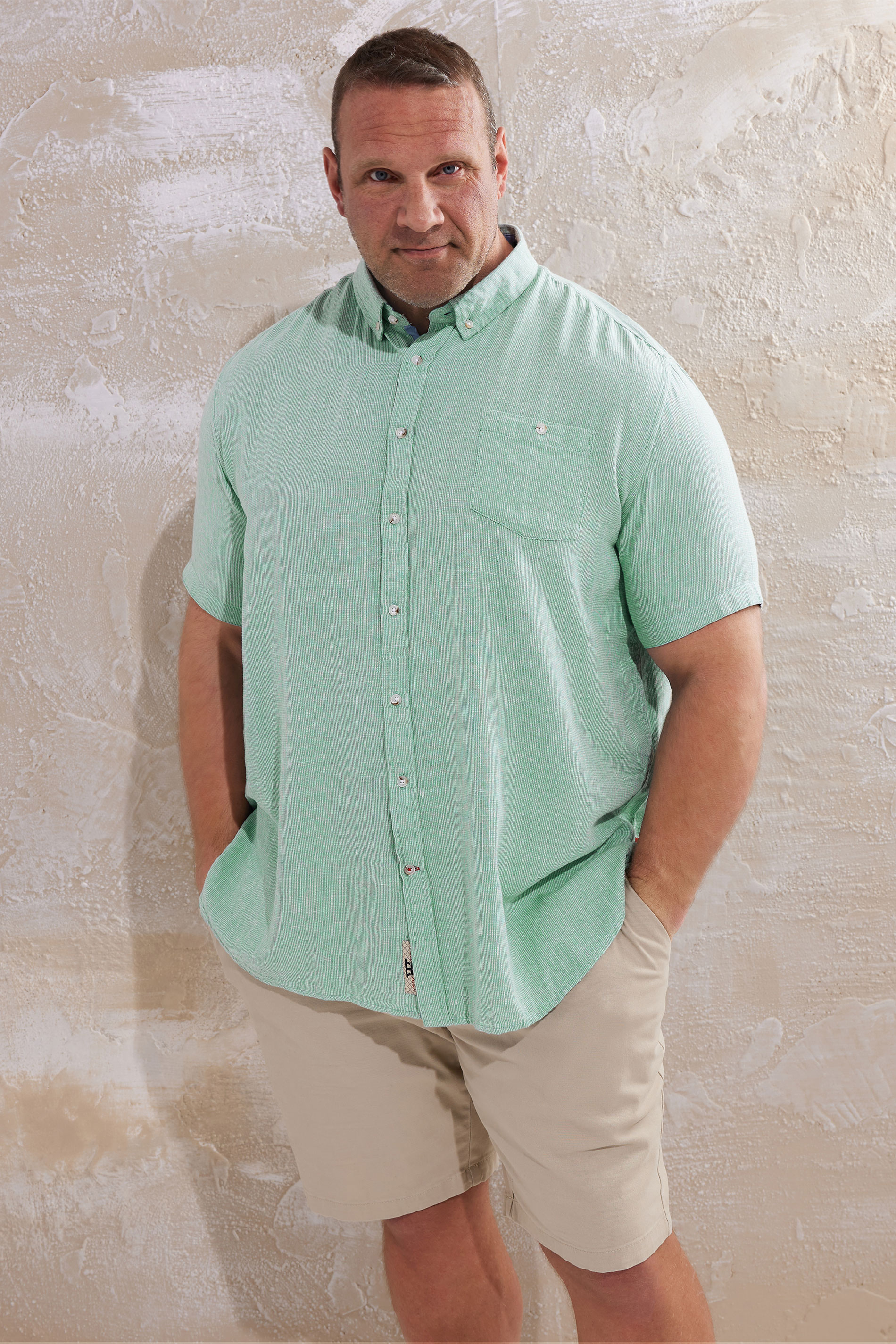 D555 Mint Green Striped Linen Shirt | BadRhino 1