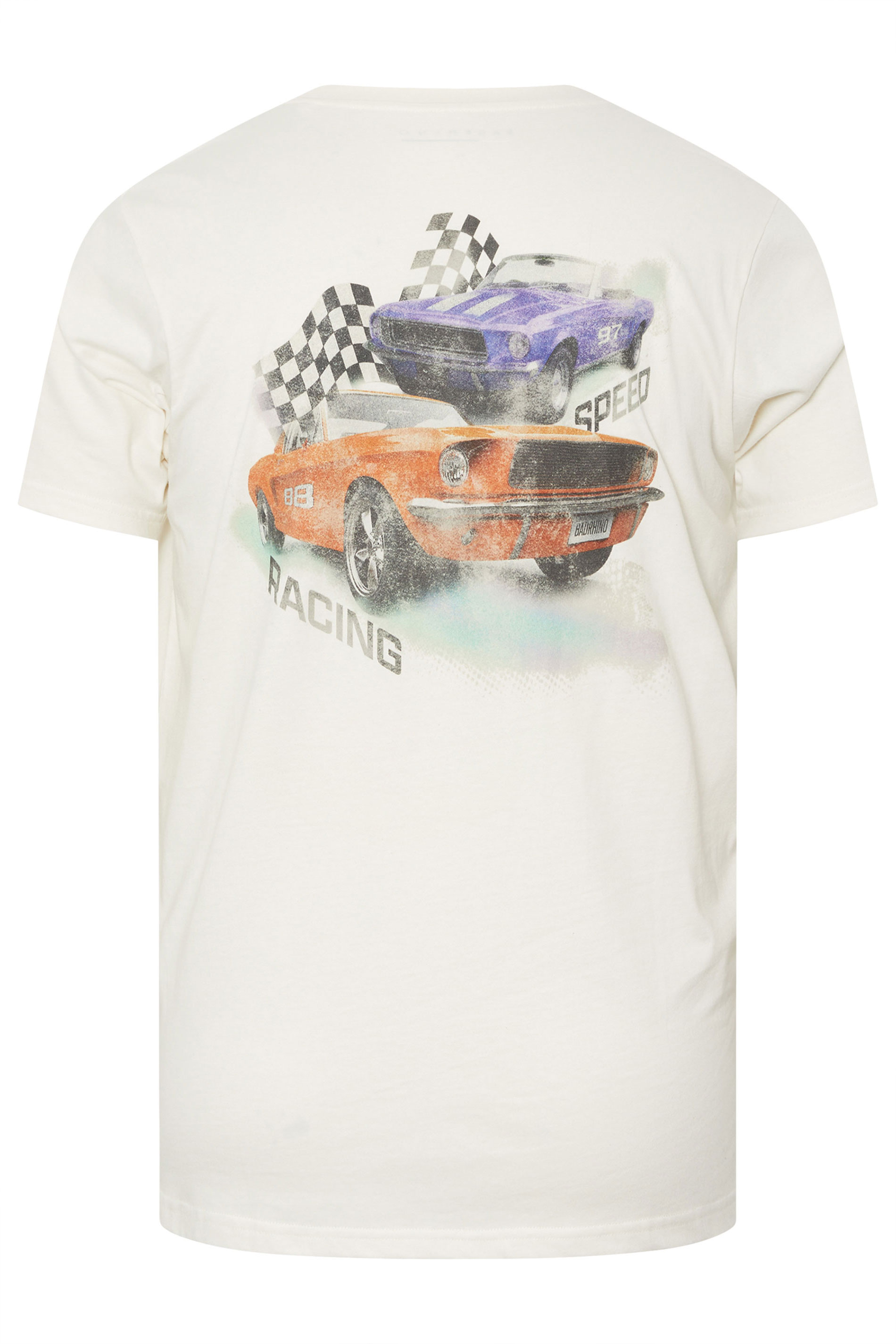 BadRhino Big & Tall Off White Racing Car Graphic T-Shirt | BadRhino 7
