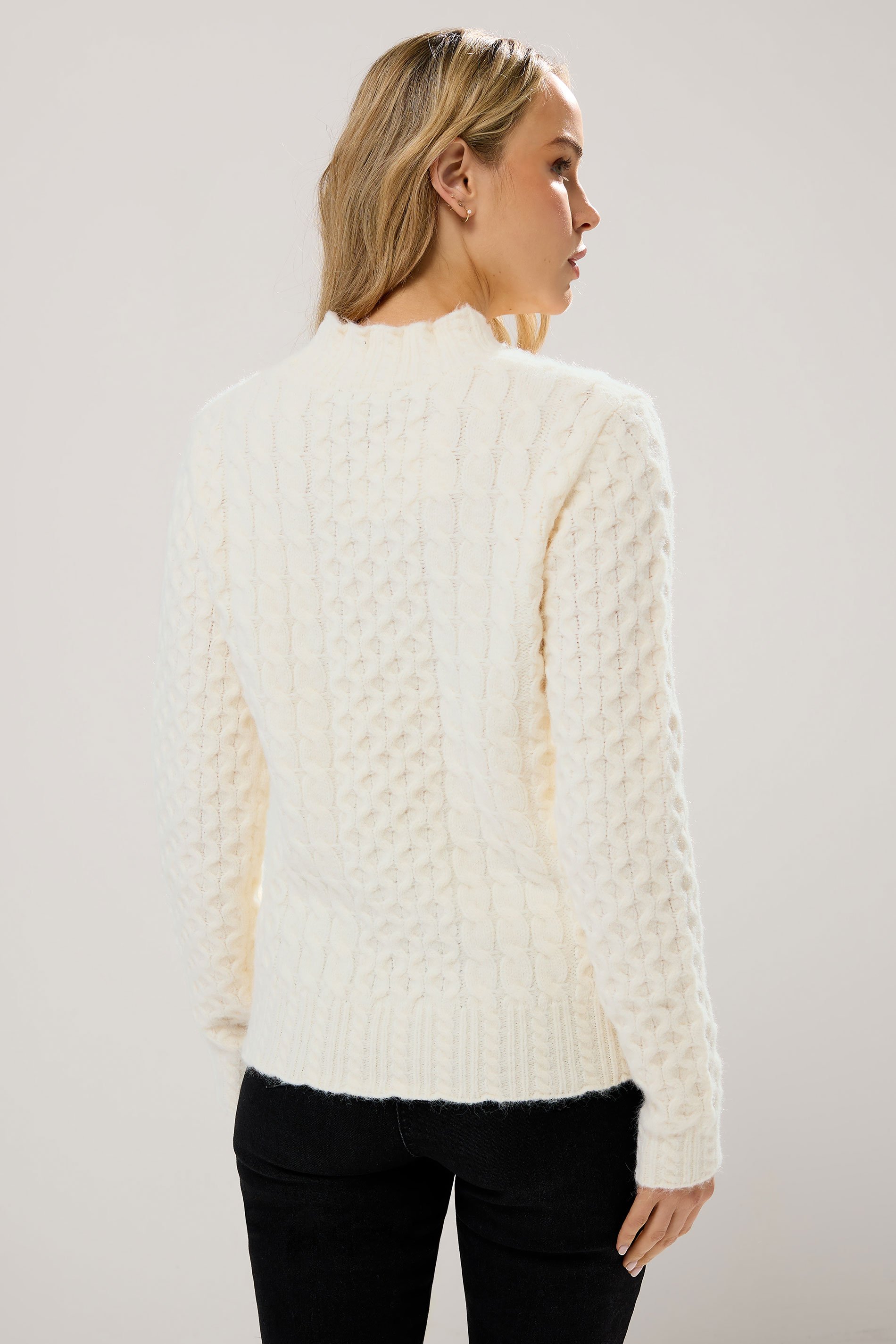 LTS Tall Ivory White Cable Knit Frill Jumper | Long Tall Sally 3