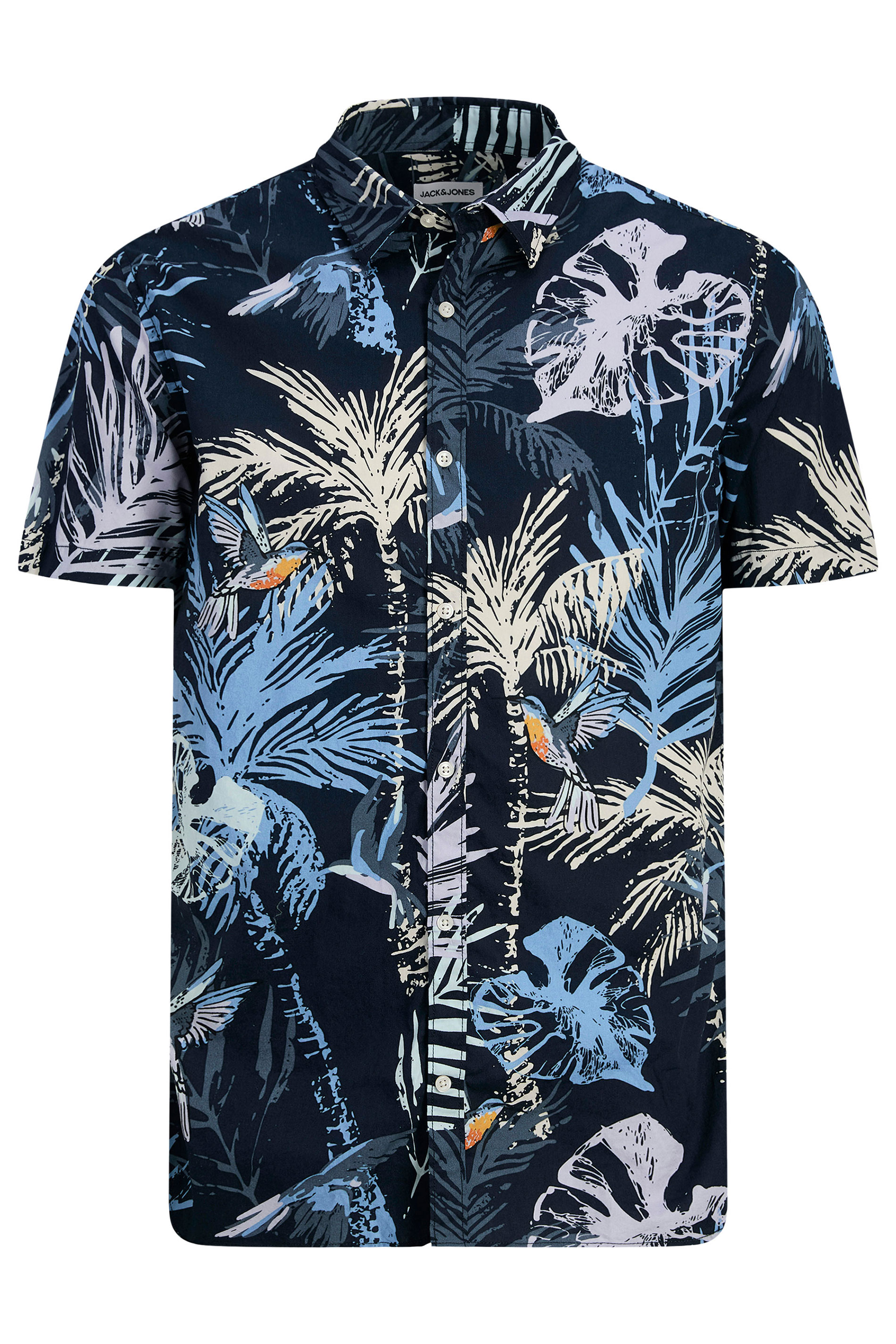 JACK & JONES Big & Tall Blue Hawaiian Printed Shirt | BadRhino 2