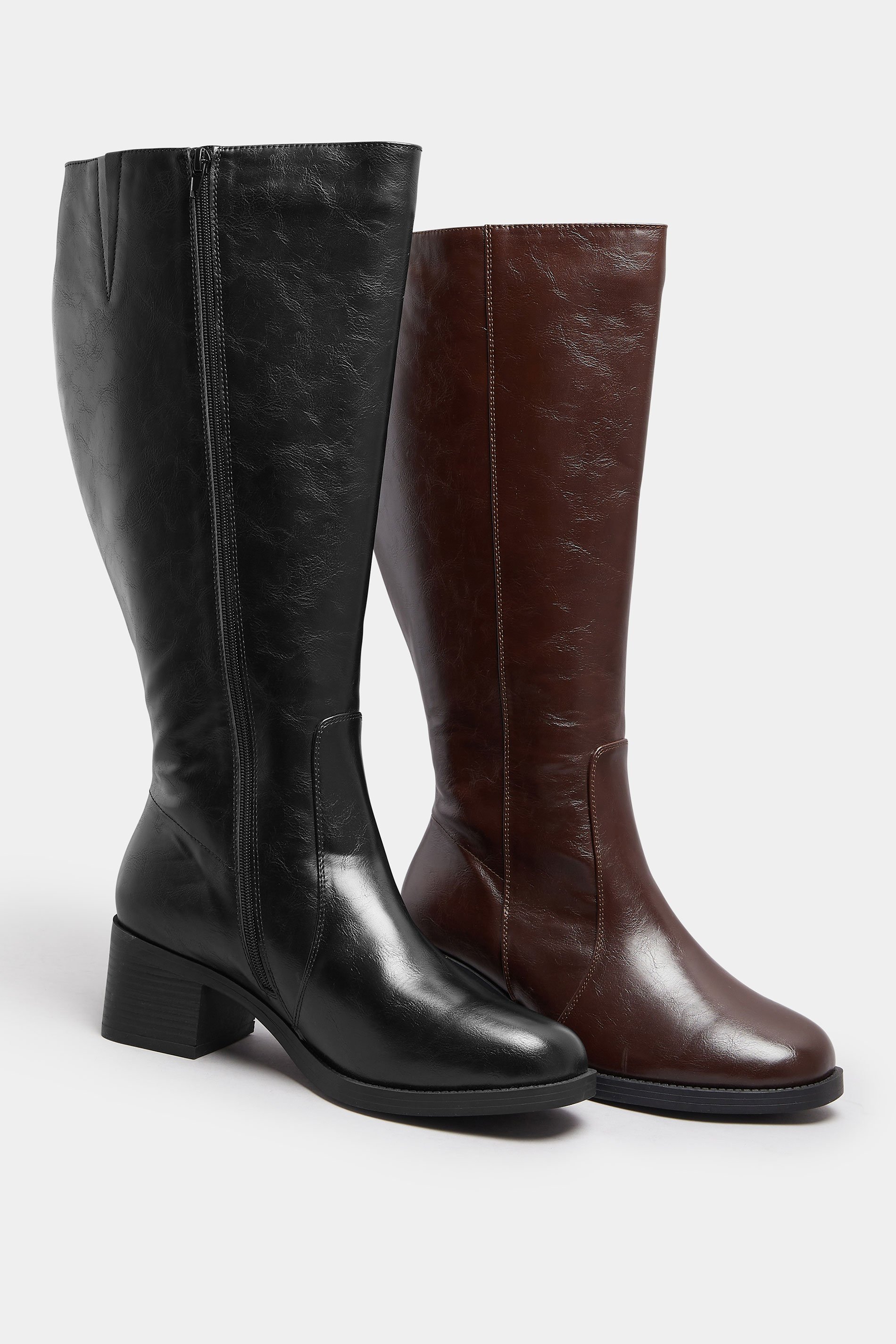 Black Square Toe Knee High Boots In Extra Wide EEE Fit | Yours Clothing 6