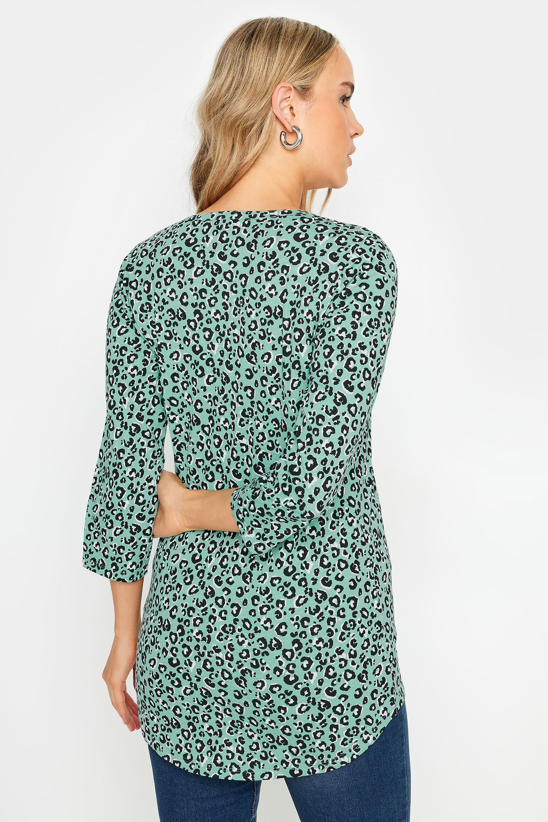 LTS Tall Mint Green Print Pintuck Button Henley Top | Long Tall Sally 3
