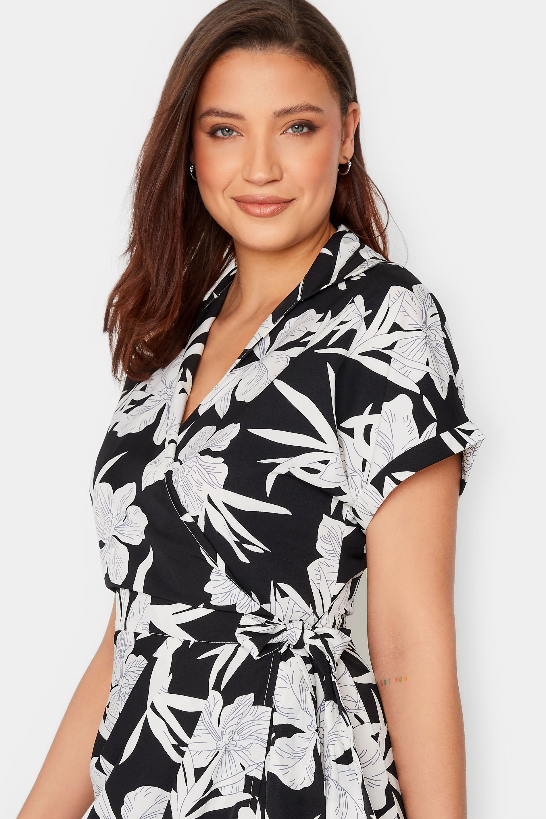 LTS Tall Women's Black Floral Print Shirt Wrap Dress | Long Tall Sally 4