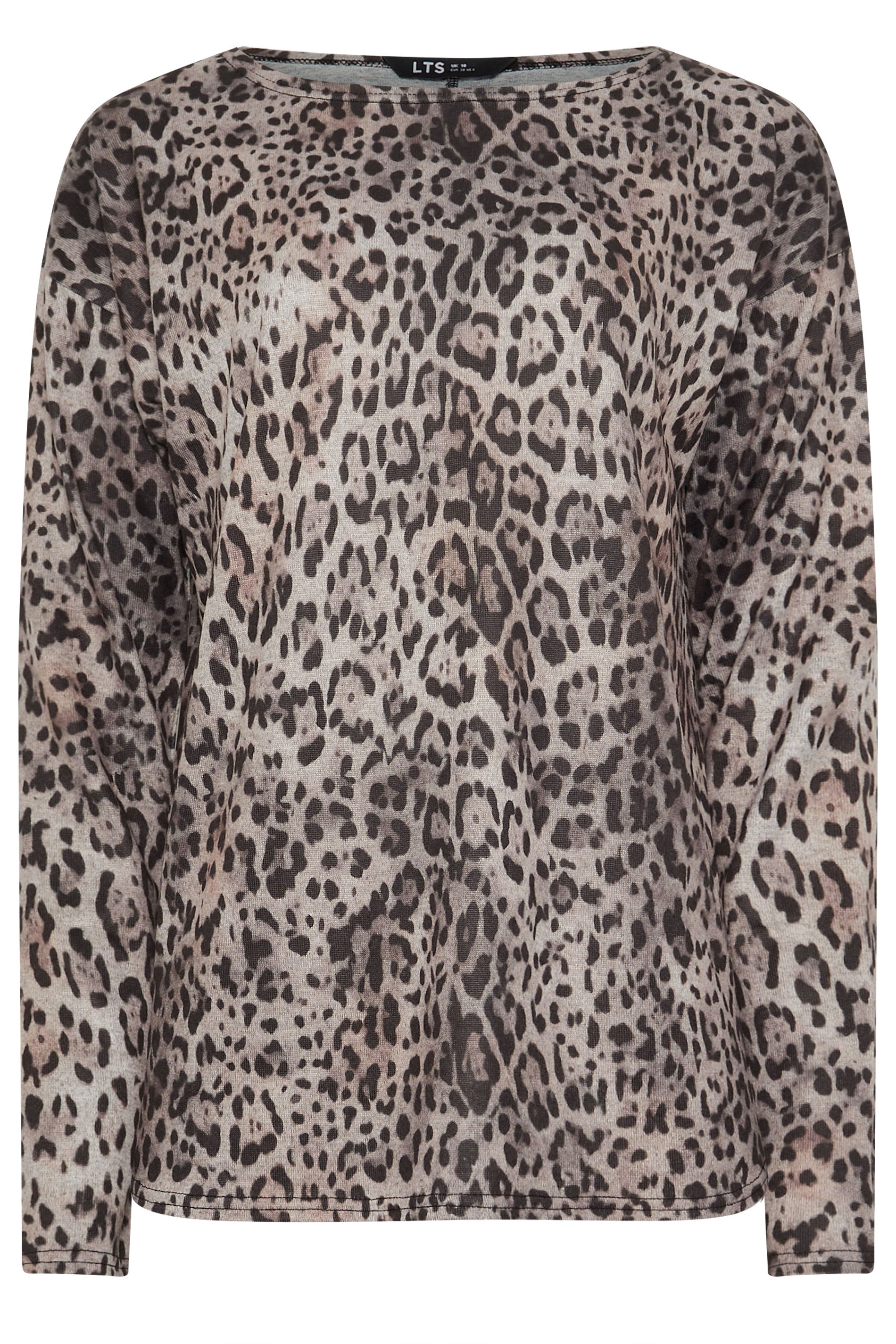 LTS Tall Grey Marl Animal Print Scoop Neck Top | Long Tall Sally 5