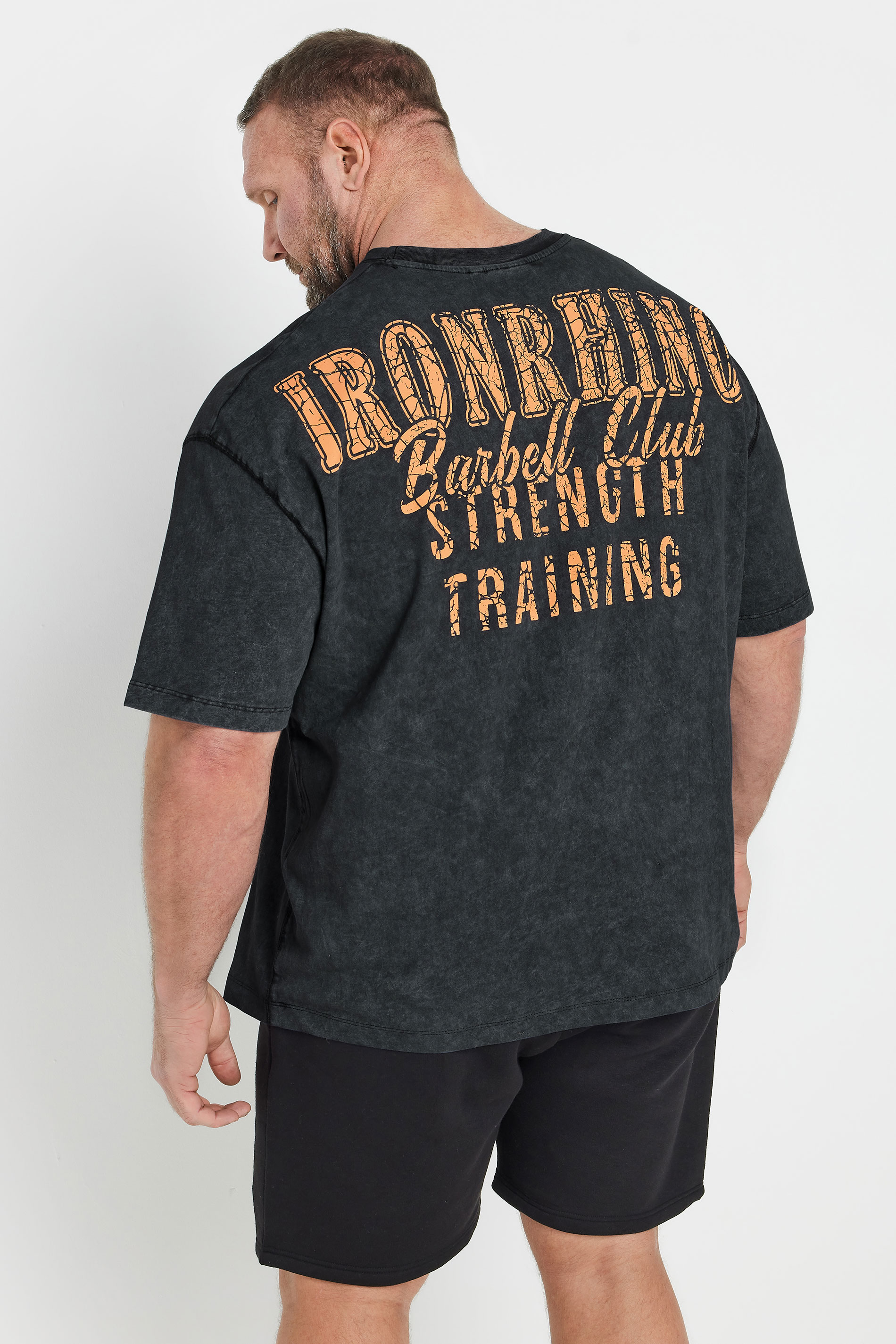 IronRhino Big & Tall Charcoal Grey Acid Wash 'Barbell Club' T-Shirt | BadRhino 4