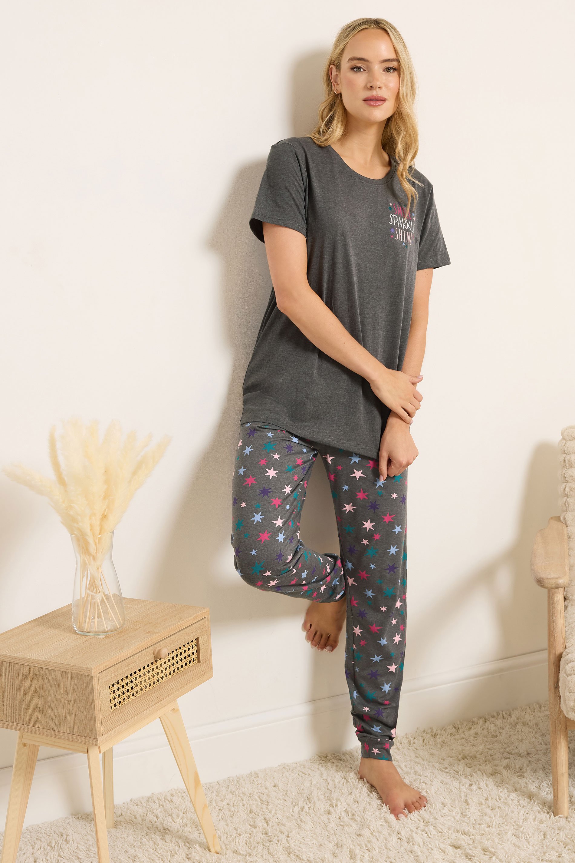 LTS Tall Grey Star Graphic Cuffed Pyjama Set | Long Tall Sally 2