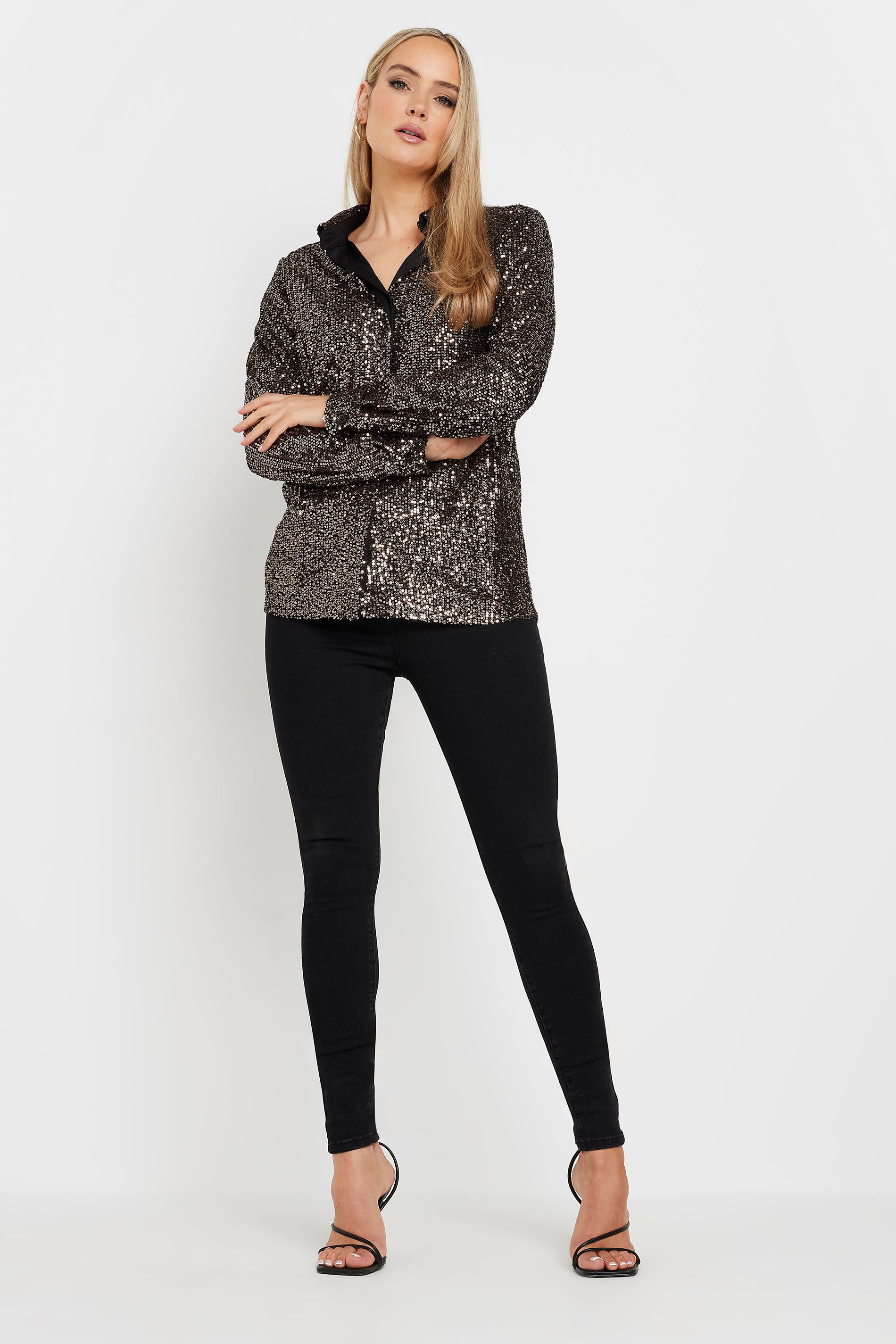 LTS Tall Gold Sequin Embellished Shirt | Long Tall Sally 3