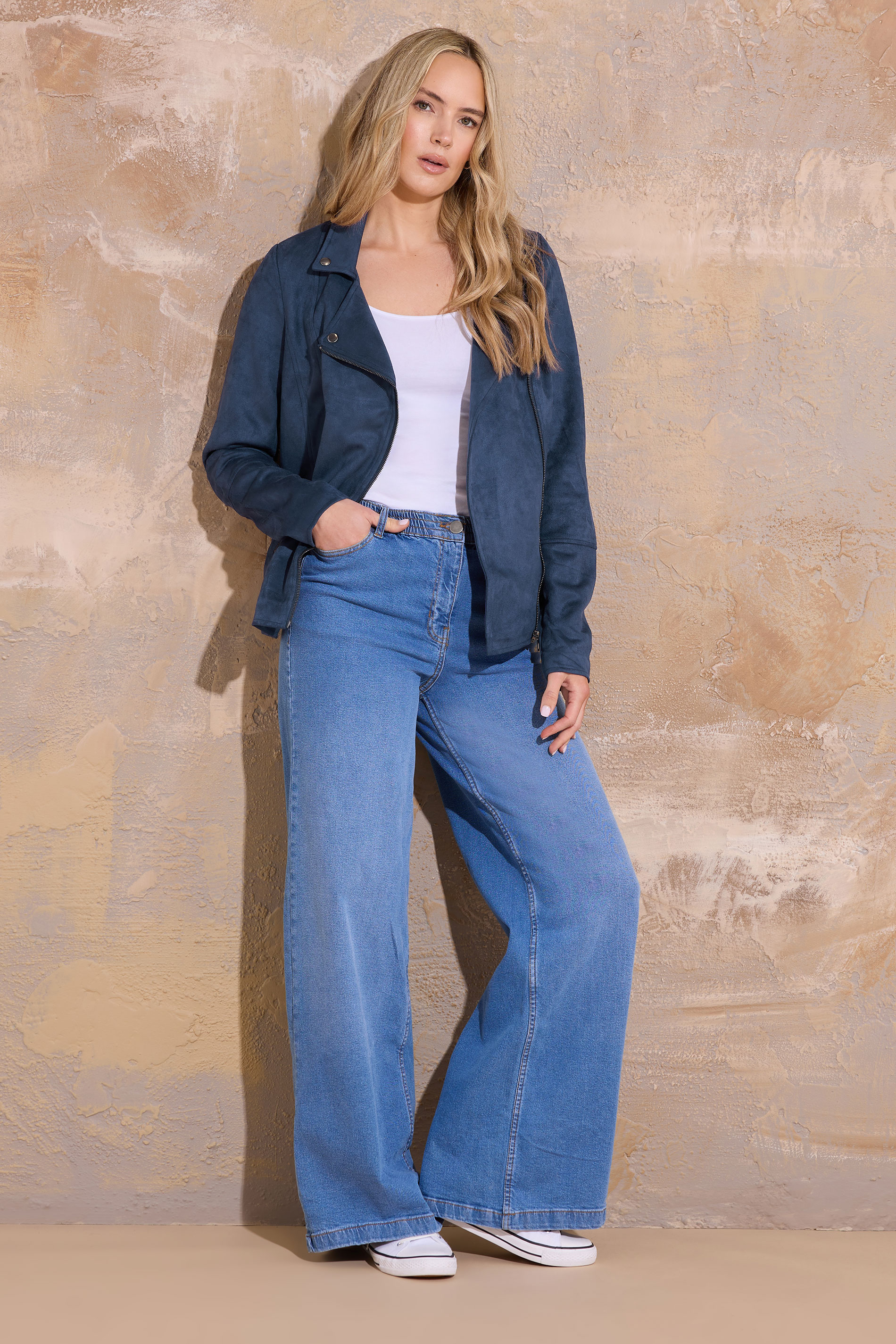 LTS Tall Navy Blue Faux Suede Biker Jacket | Long Tall Sally 2