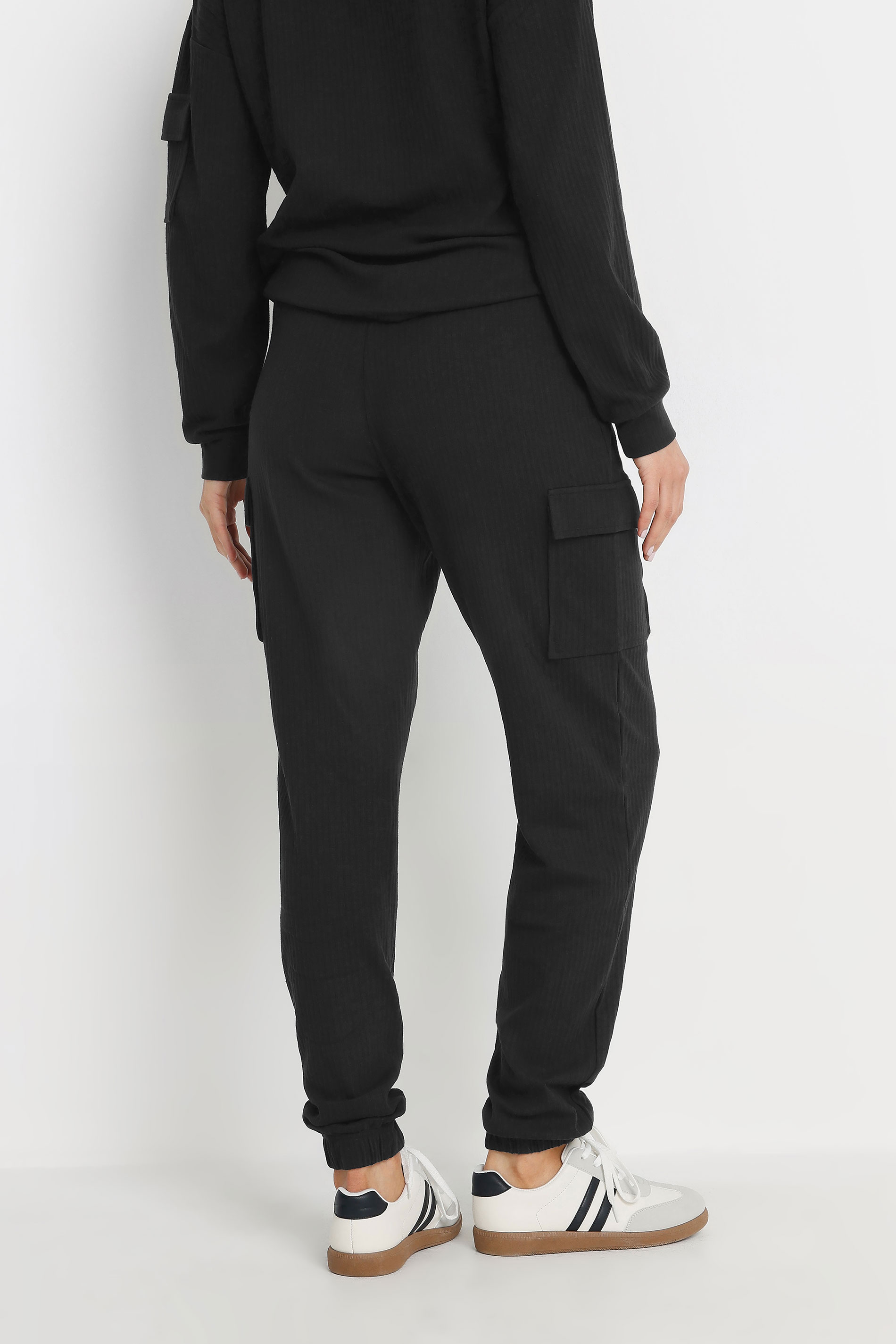 LTS Tall Black Ribbed Cargo Joggers | Long Tall Sally 3