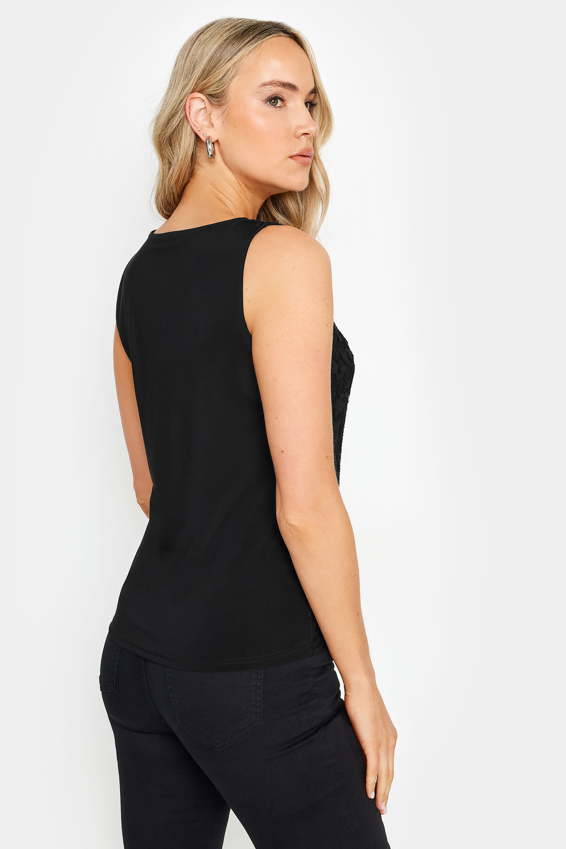 LTS Tall Black Floral Burnout Print Vest | Long Tall Sally  3