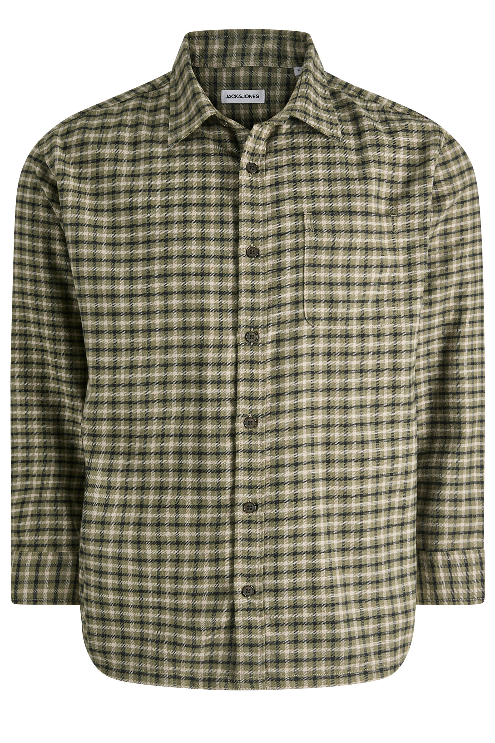 JACK & JONES Big & Tall Olive Green Check Shirt | BadRhino 3
