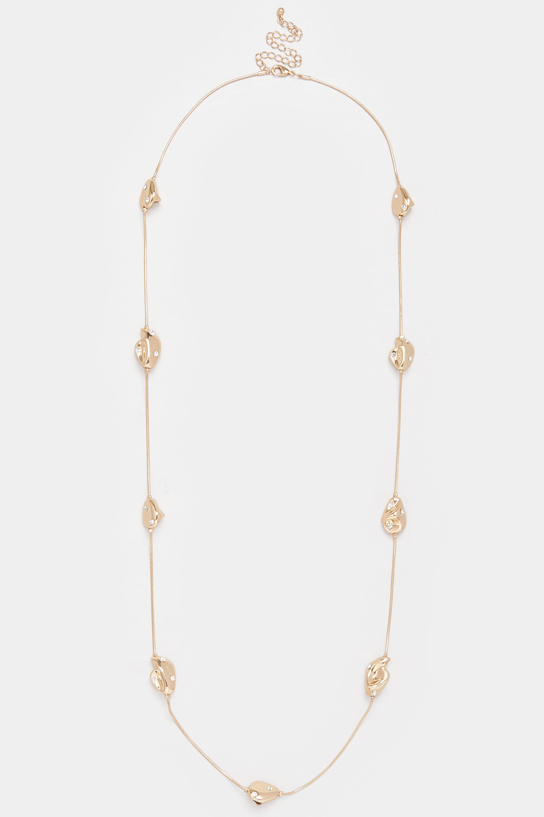 Gold Tone Long Diamante Nugget Necklace | Yours Clothing 2