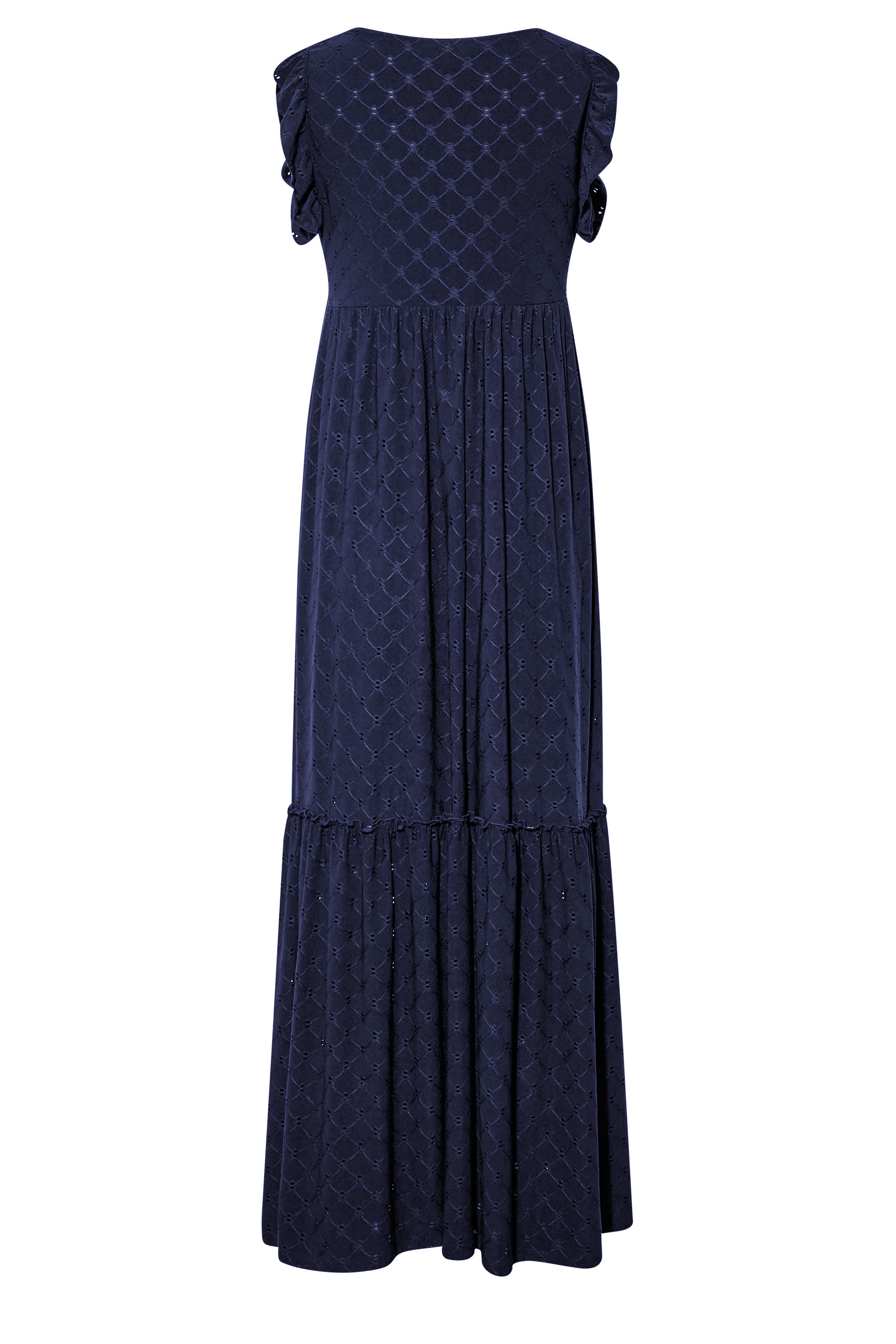 LTS Tall Navy Blue Broderie Anglaise Frill Maxi Dress | Long Tall Sally 8