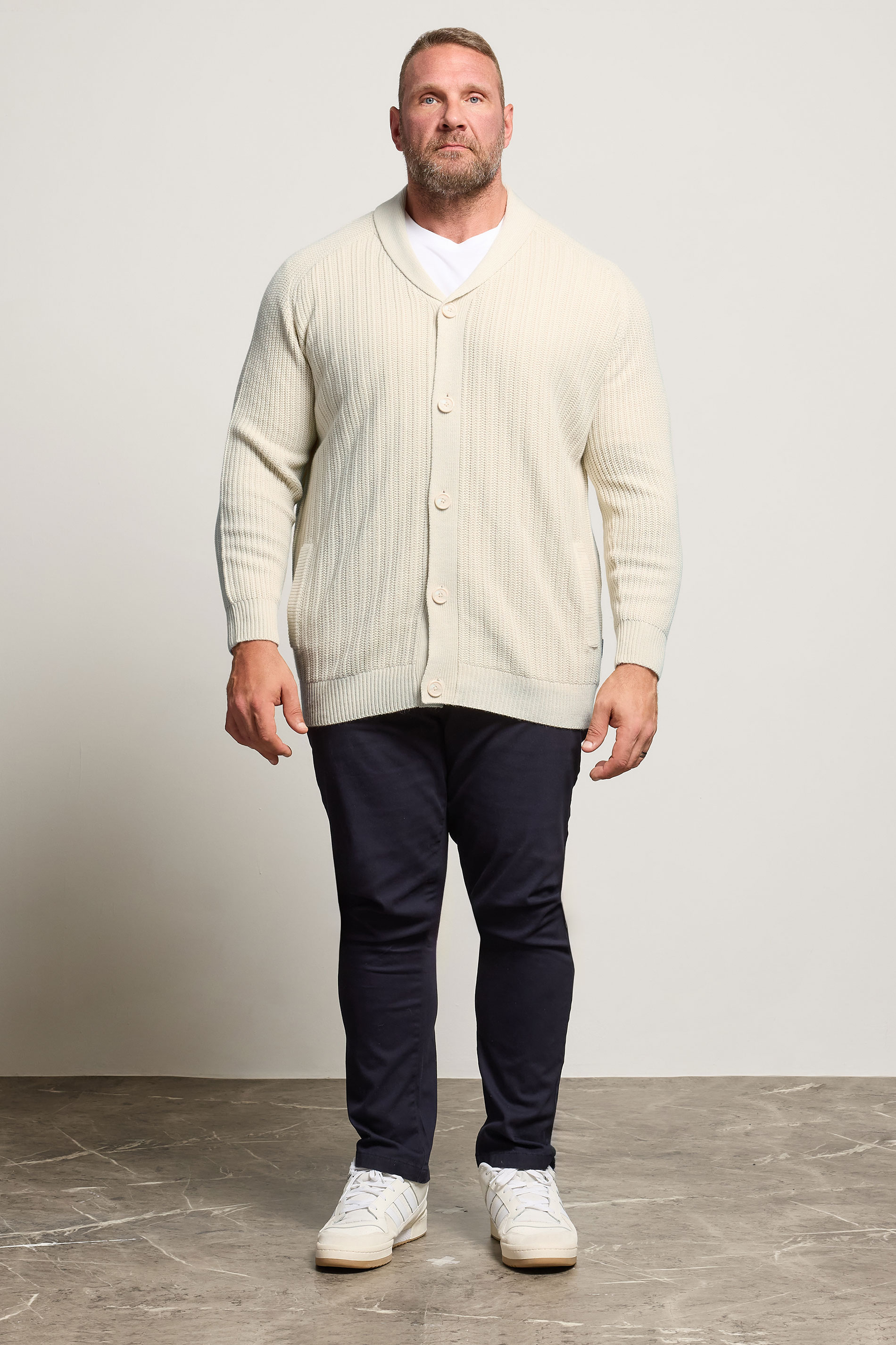 BadRhino Big & Tall Natural Brown Knitted Shawl Cardigan | BadRhino 2