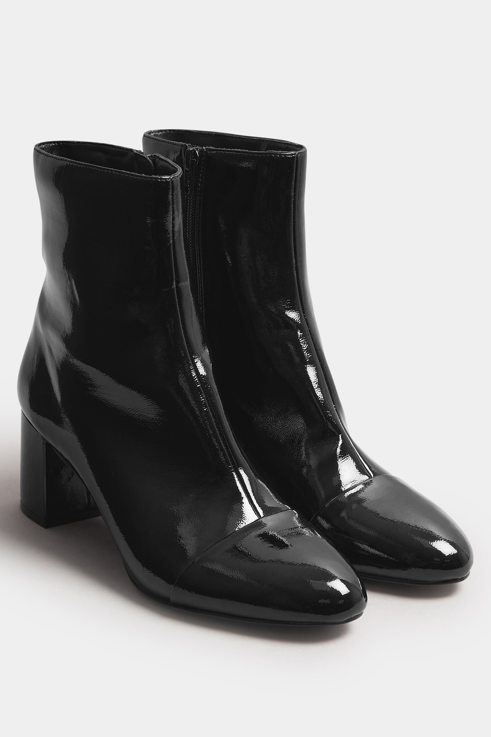 LTS Black Patent Block Heel Ankle Boot In Standard Fit | Long Tall Sally 2
