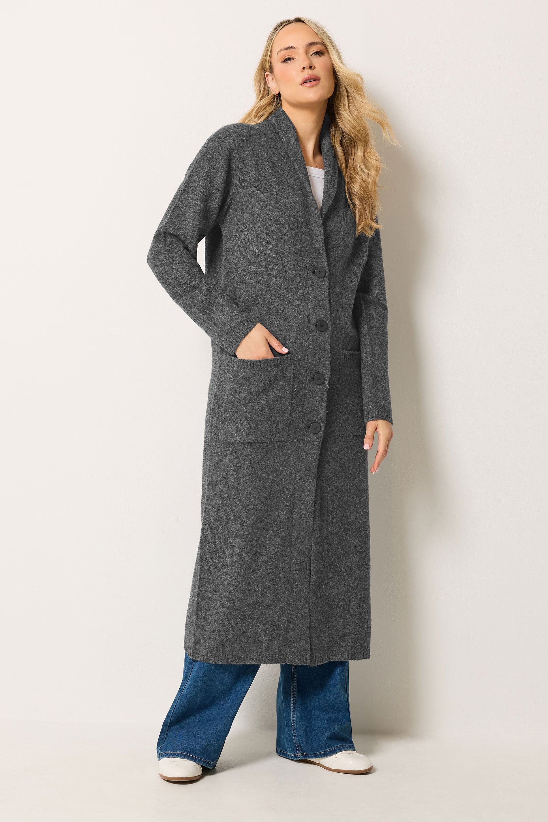LTS Tall Grey Button Knitted Coatigan | Long Tall Sally 1