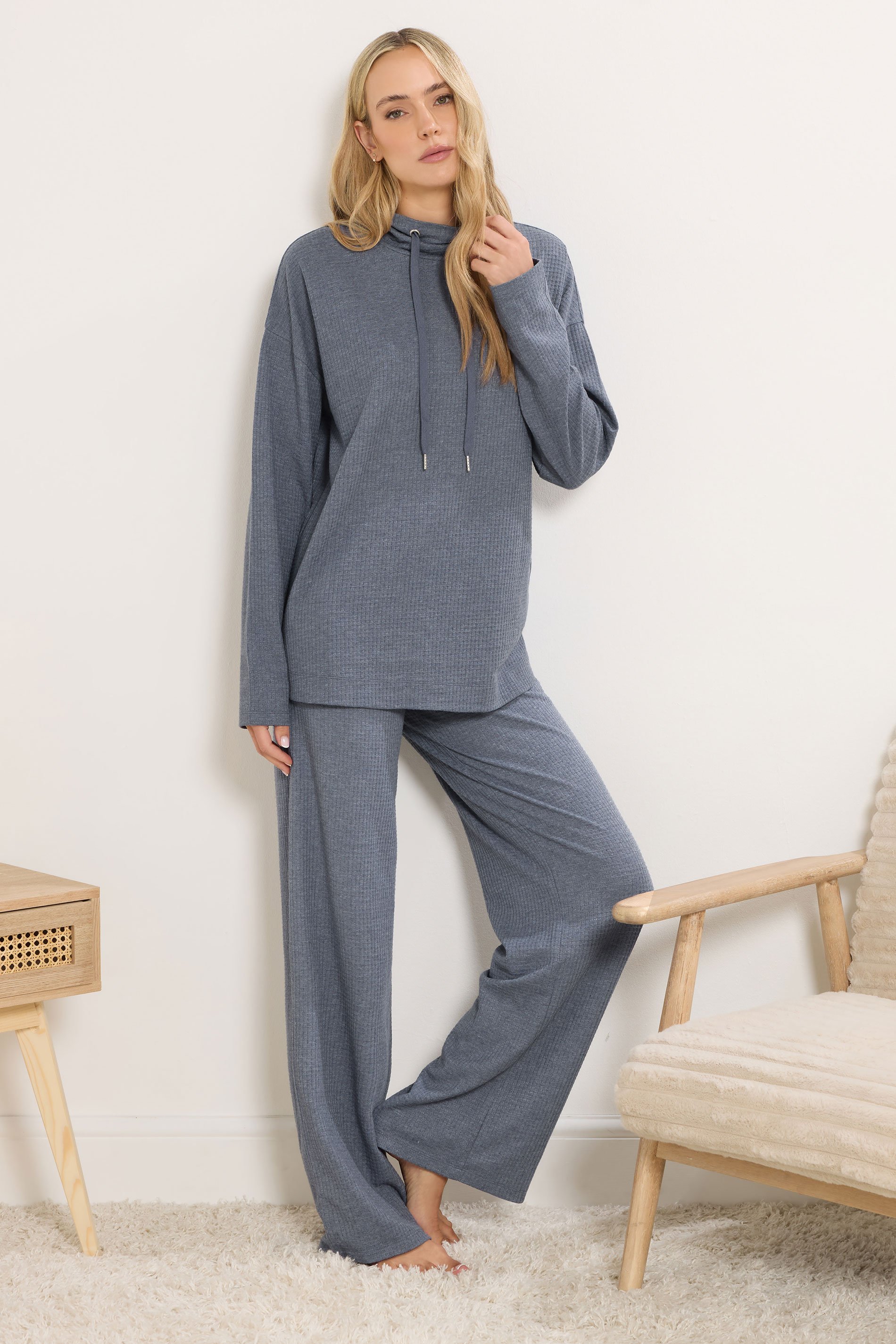 LTS Tall Denim Blue Waffle Lounge Top | Long Tall Sally 2