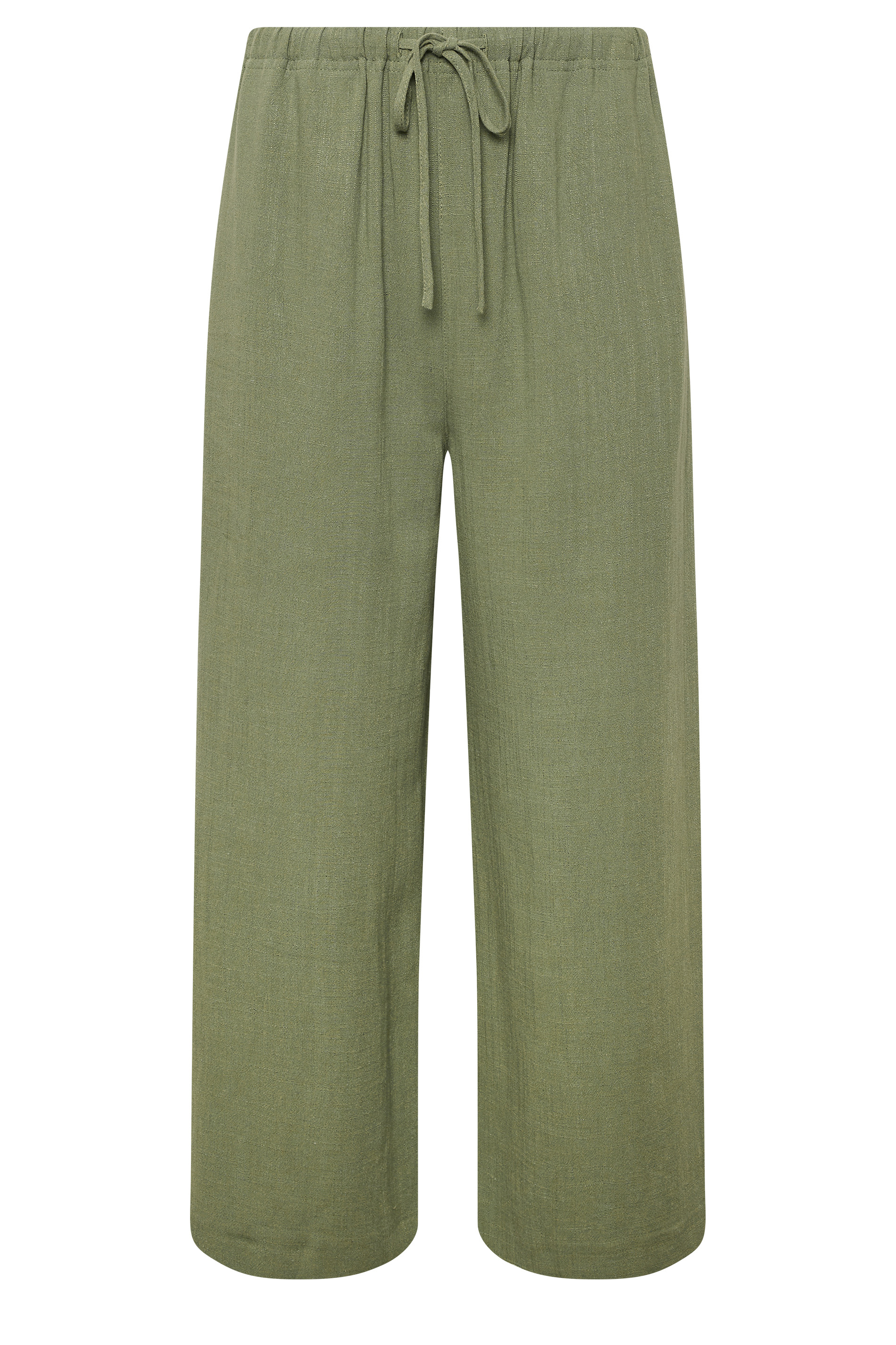 LTS Tall Women's Khaki Green Linen Tie Waist Cropped Trousers | Long Tall Sally  6