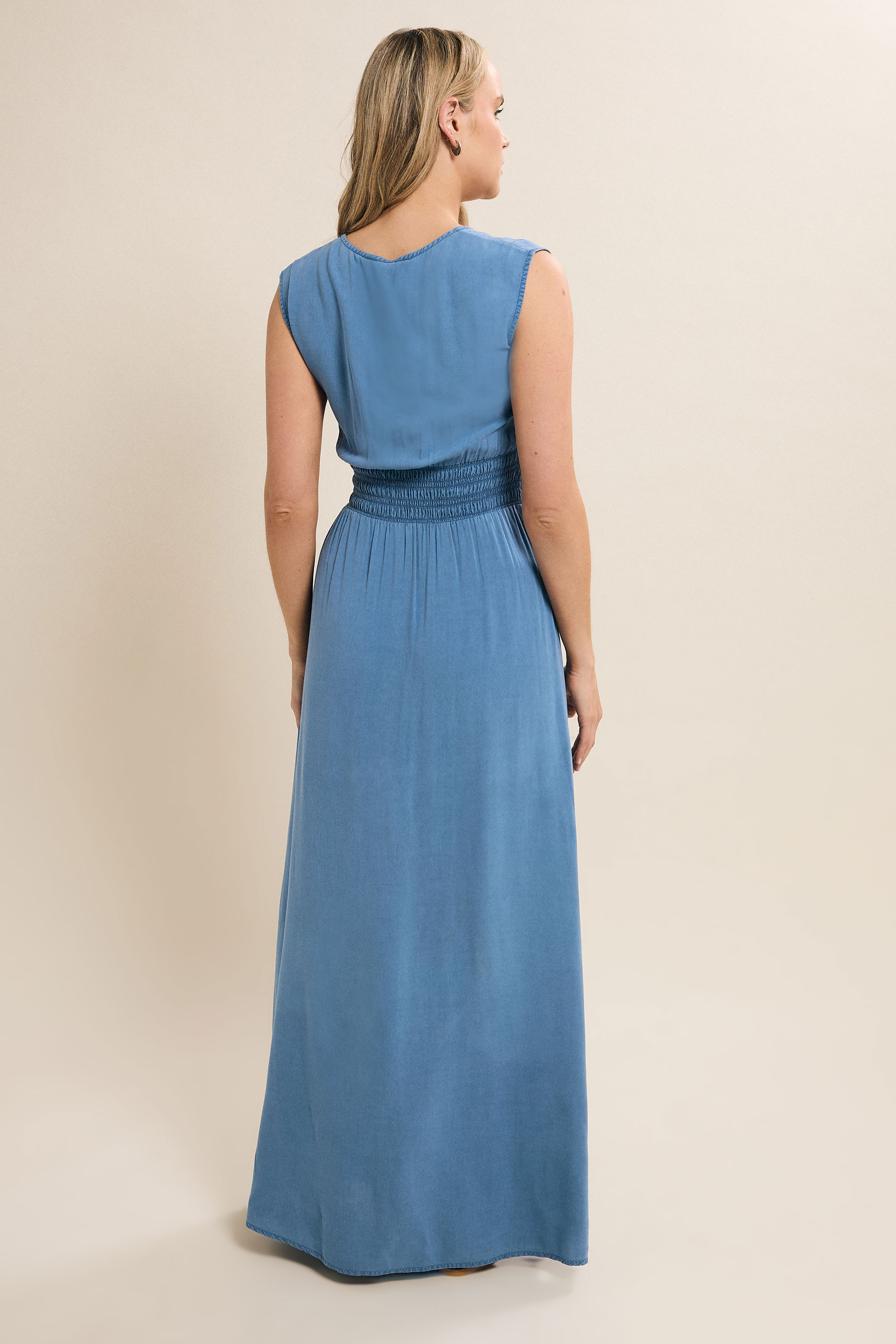 LTS Tall Blue Acid Wash Shirred Maxi Dress | Long Tall Sally 4