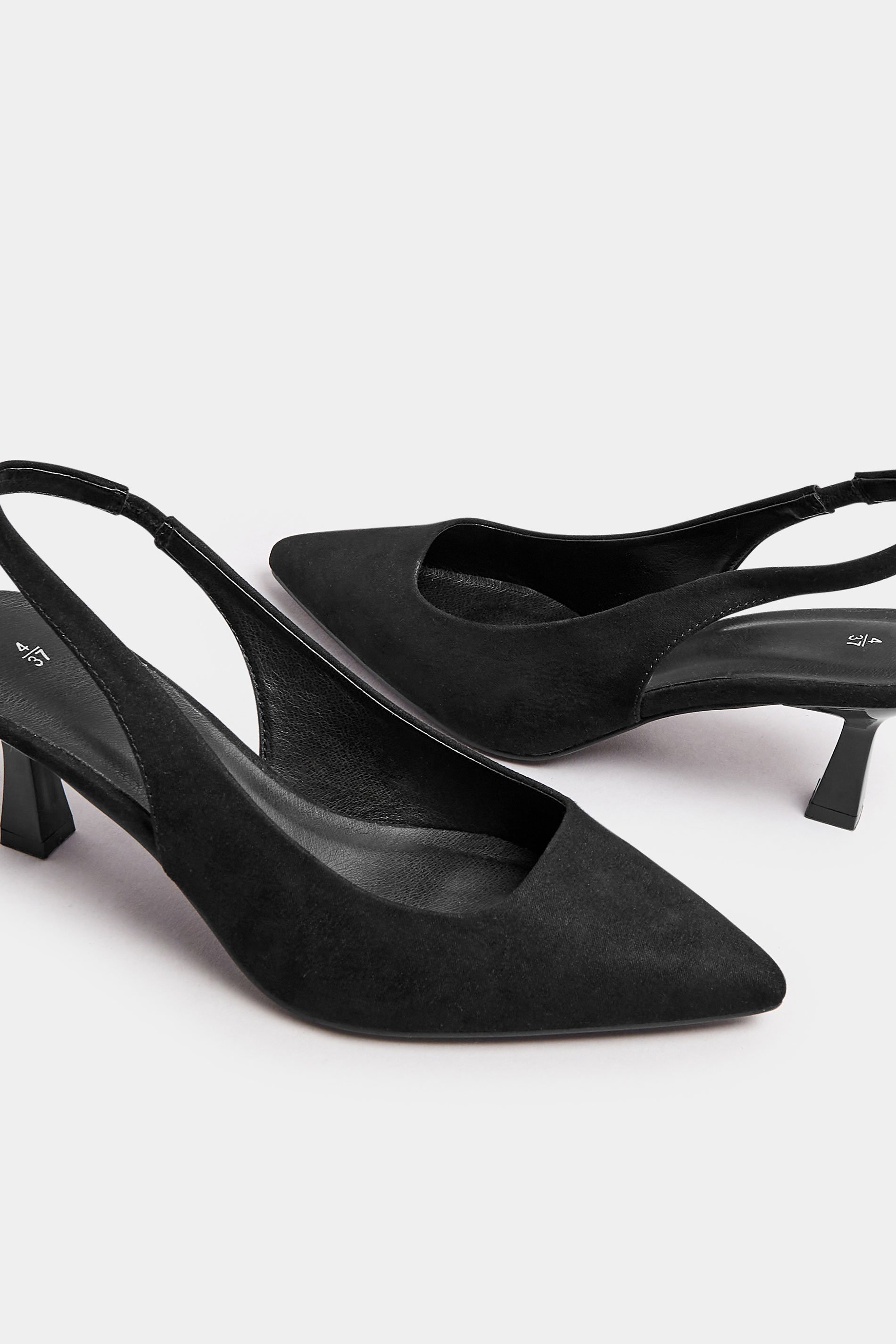 Black Slingback Kitten Heels In Wide E & Extra Wide EEE Fit | Yours Clothing 7