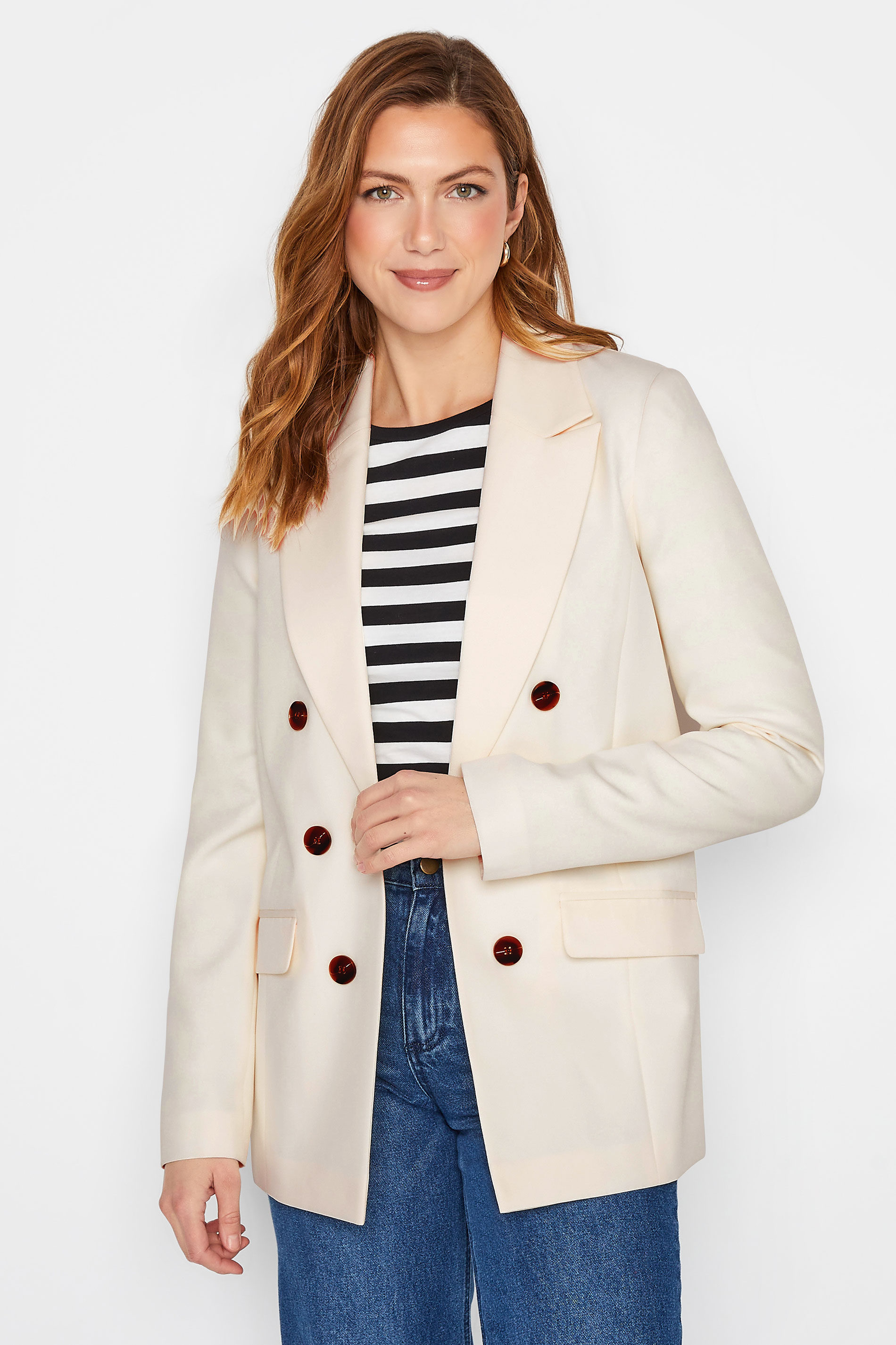 LTS Tall Women's Ivory White Double Breasted Blazer | Long Tall Sally 1
