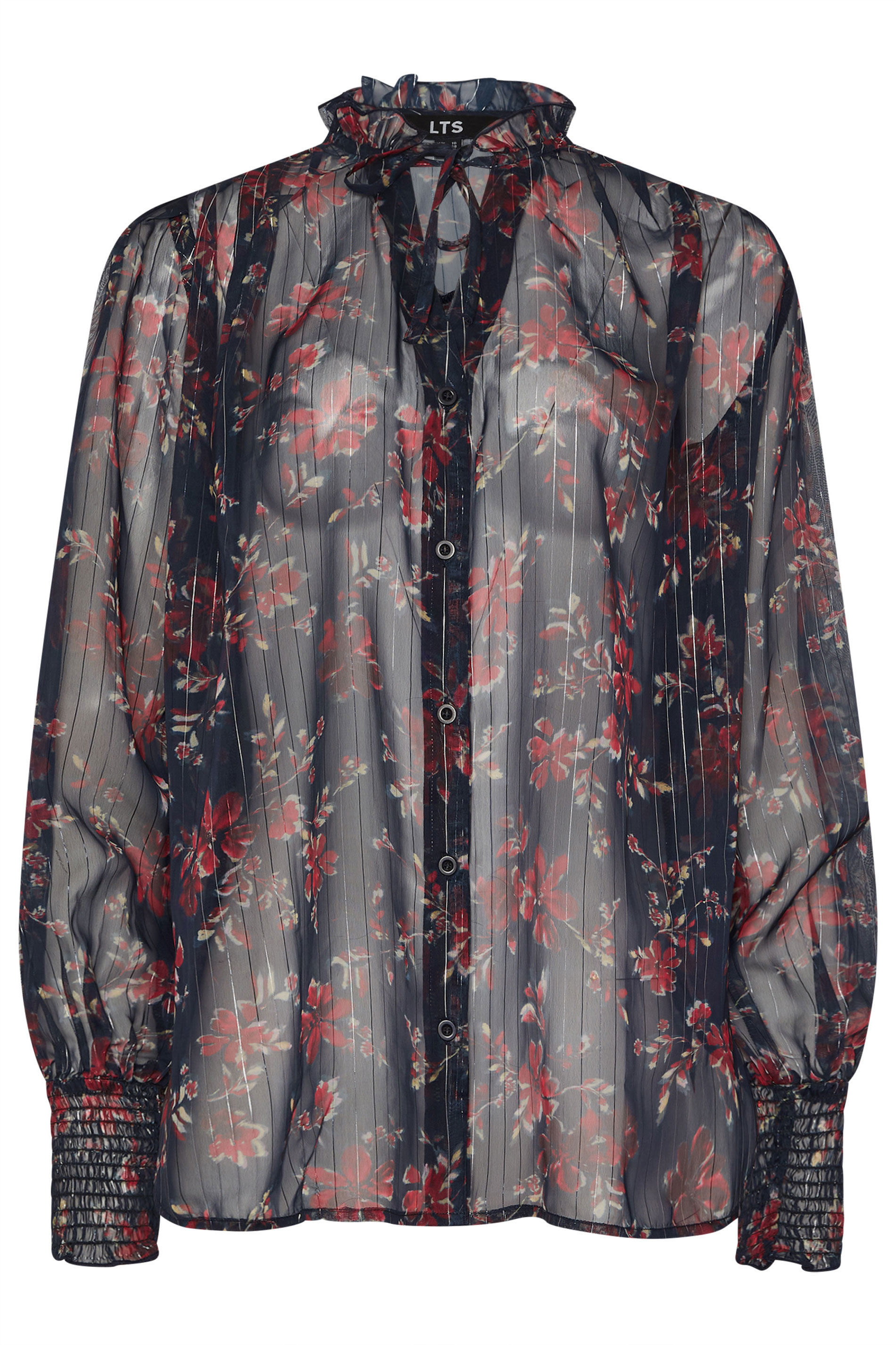 LTS Tall Navy Blue Floral Print Frill Neck Blouse | Long Tall Sally 6