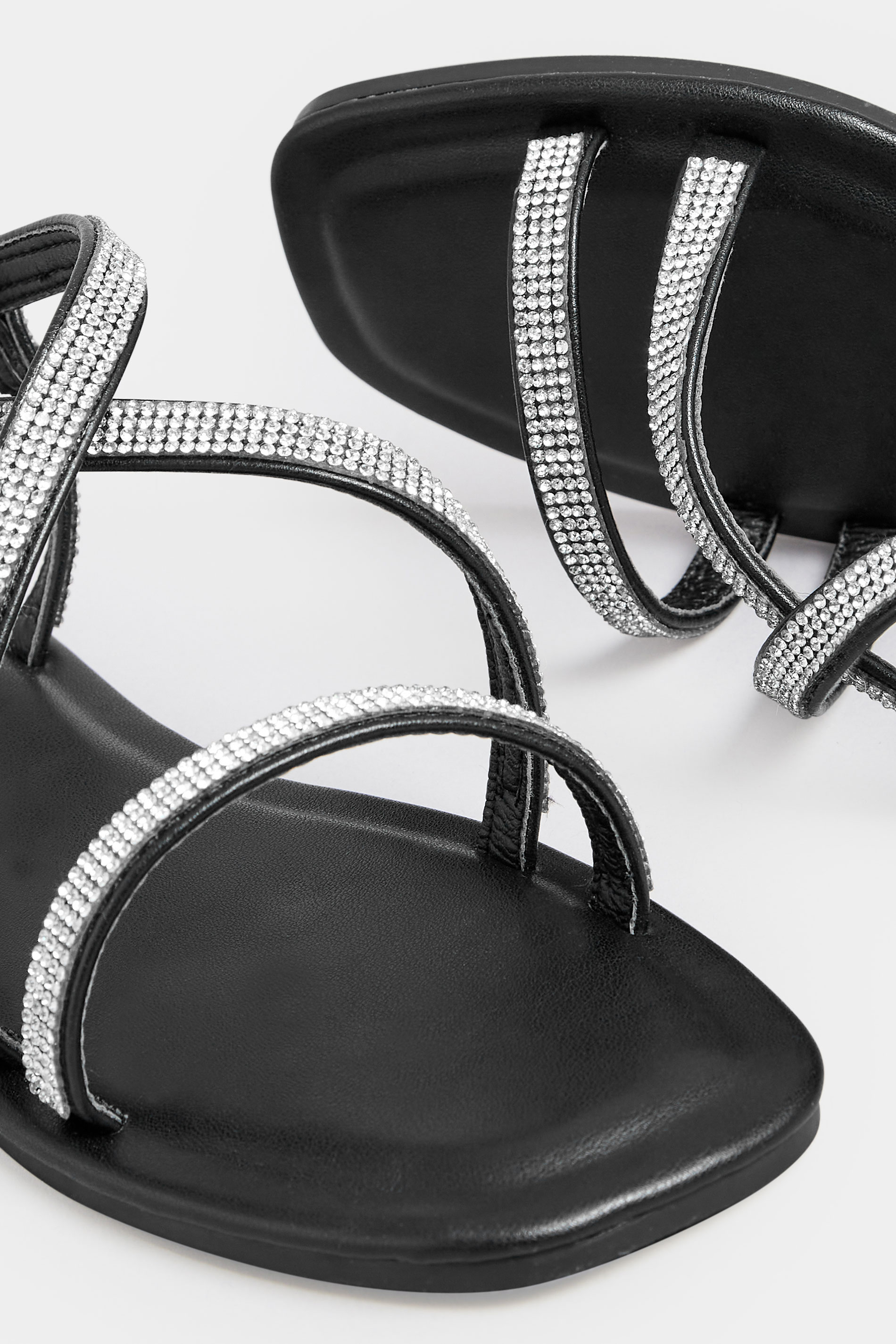 YOURS Curve Black Diamante Strap Sandals In Wide E Fit & Extra Wide EEE Fit | Yours Clothing  5