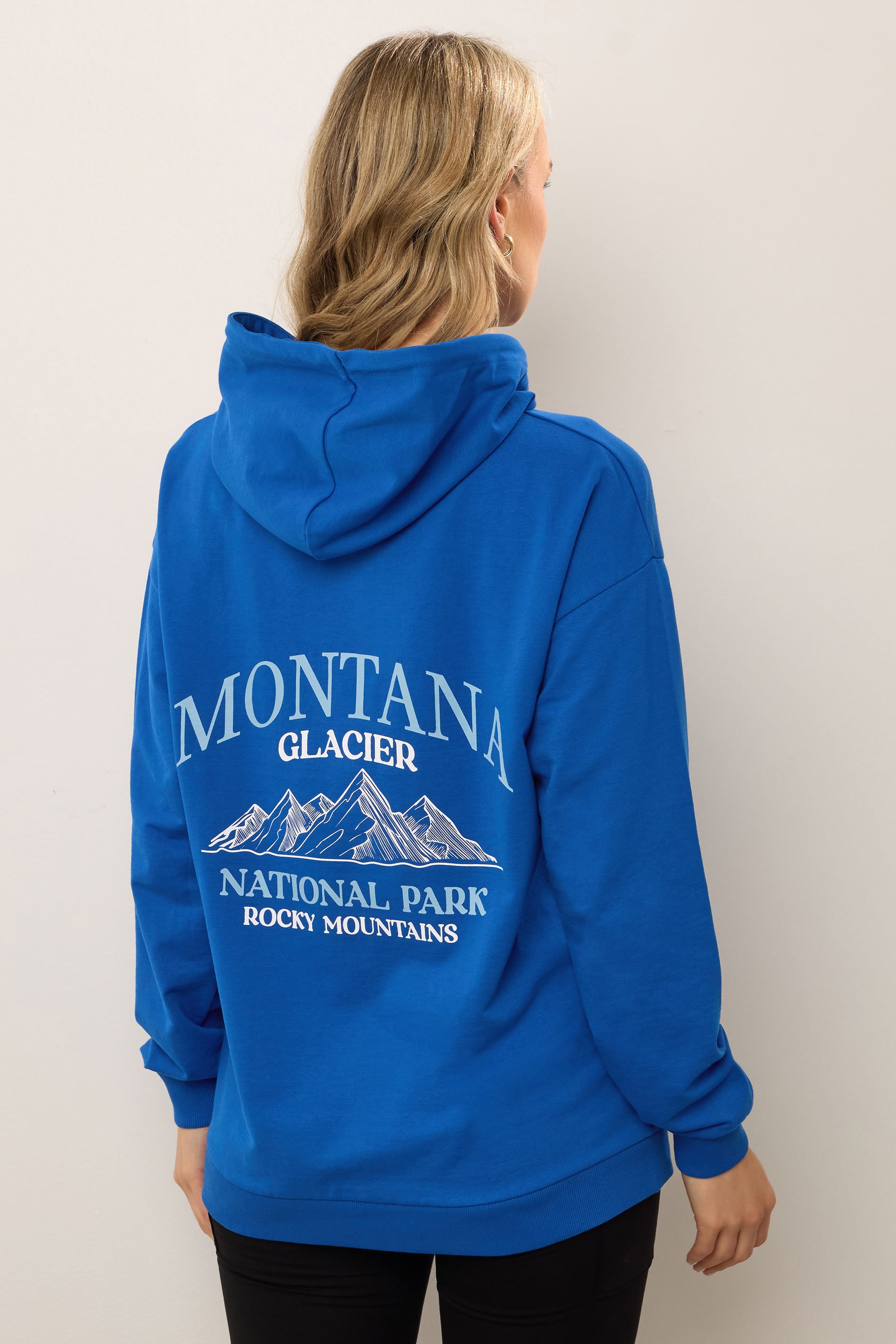 LTS Tall Blue 'Montana Glacier' Slogan Hoodie | Long Tall Sally 3