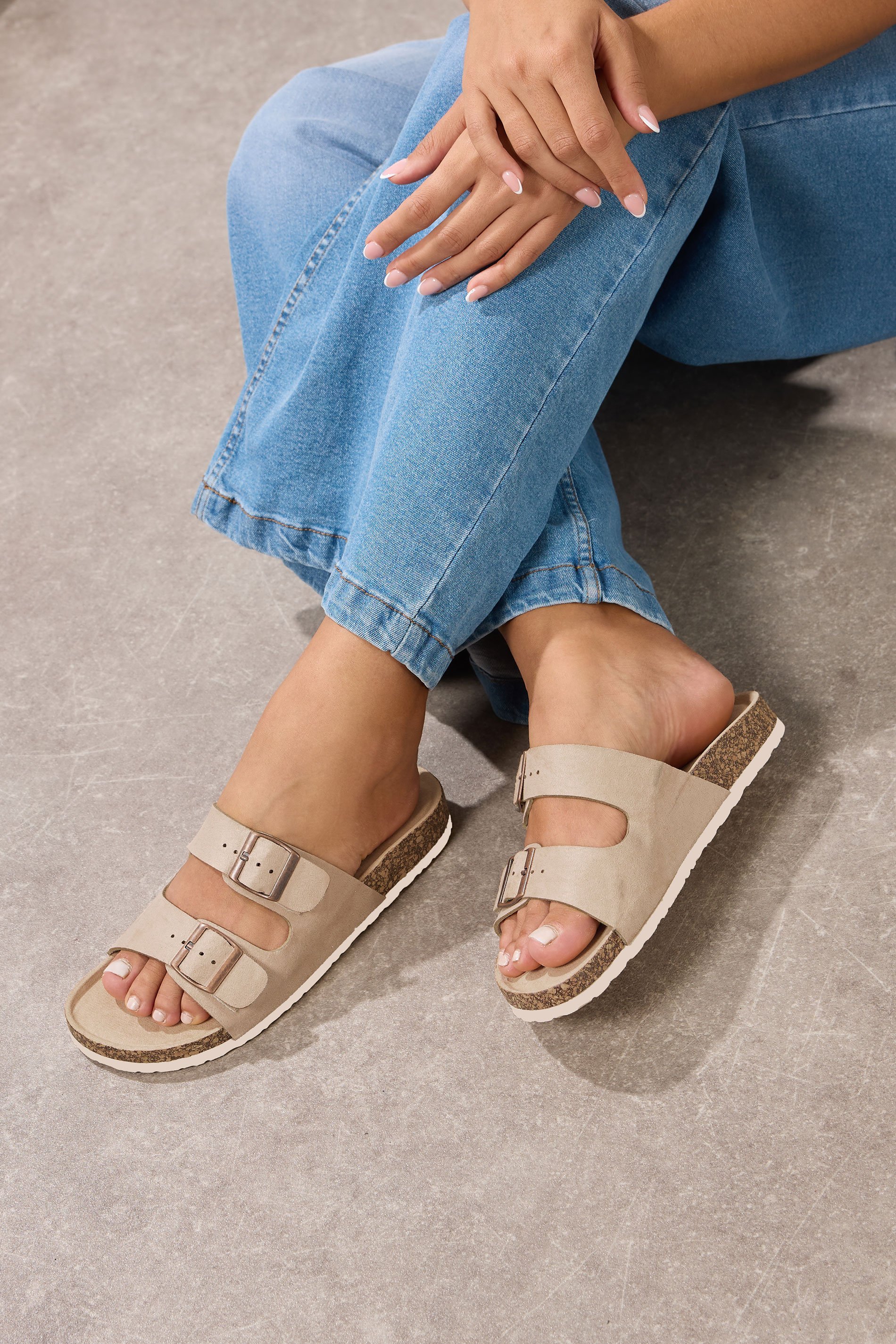 Natural Brown Faux Suede Buckle Strap Sandals In Extra Wide EEE Fit | Yours Clothing 1