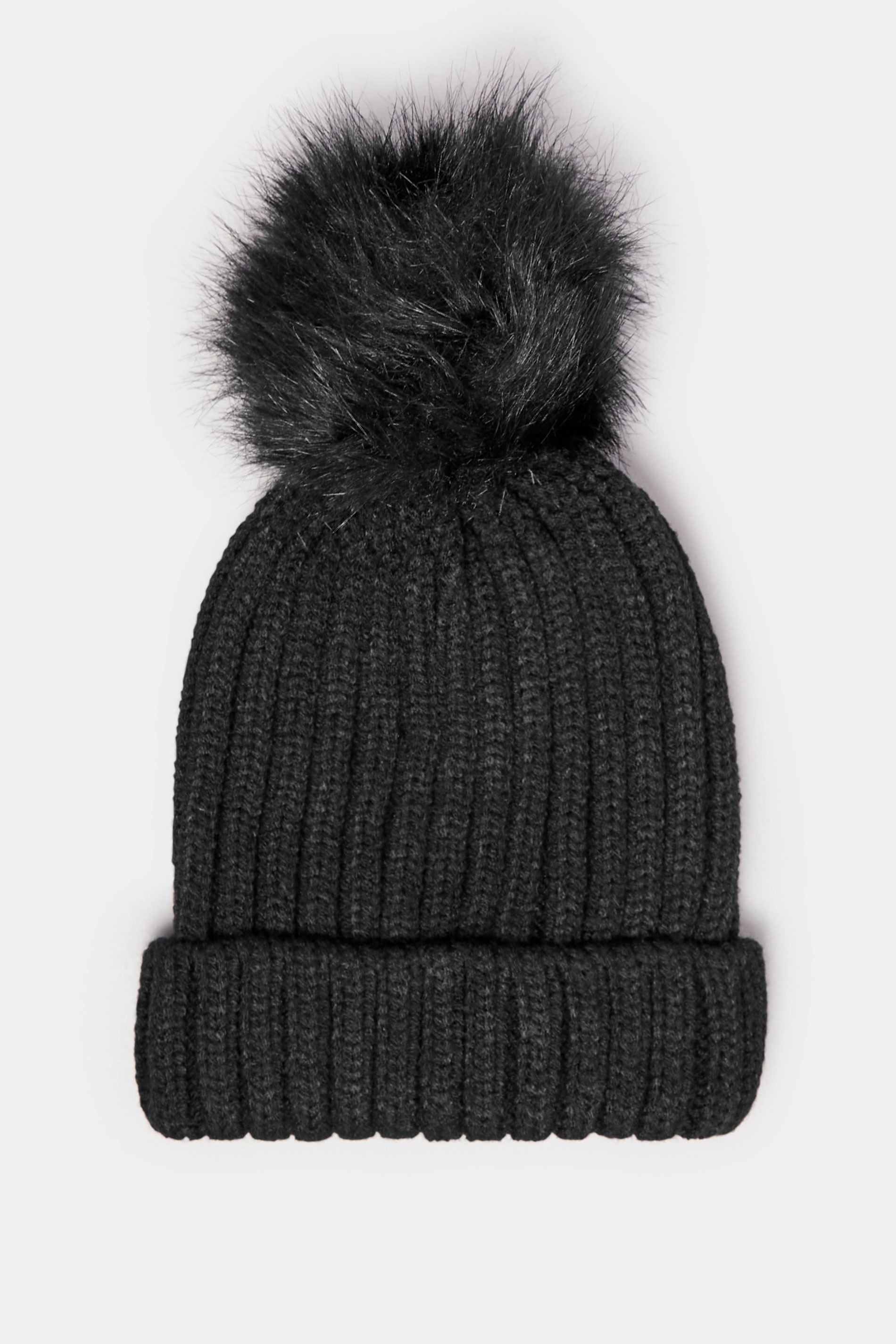 Black Faux Fur Pom Pom Bobble Hat | Yours Clothing 3