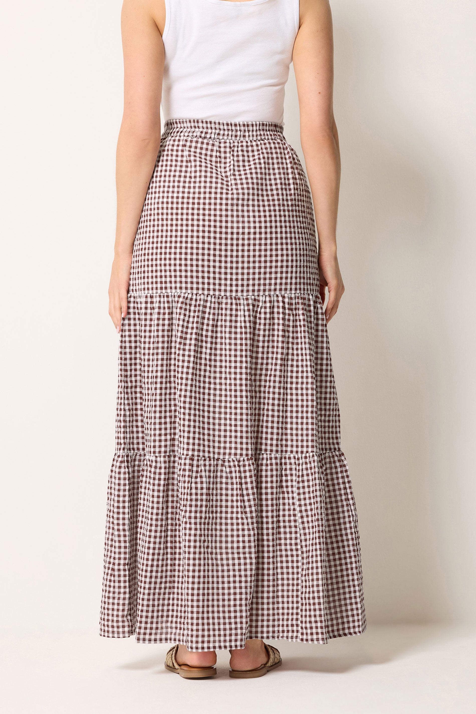 LTS Tall Women's Burgundy Red & White Gingham Cotton Maxi Skirt | Long Tall Sally 2