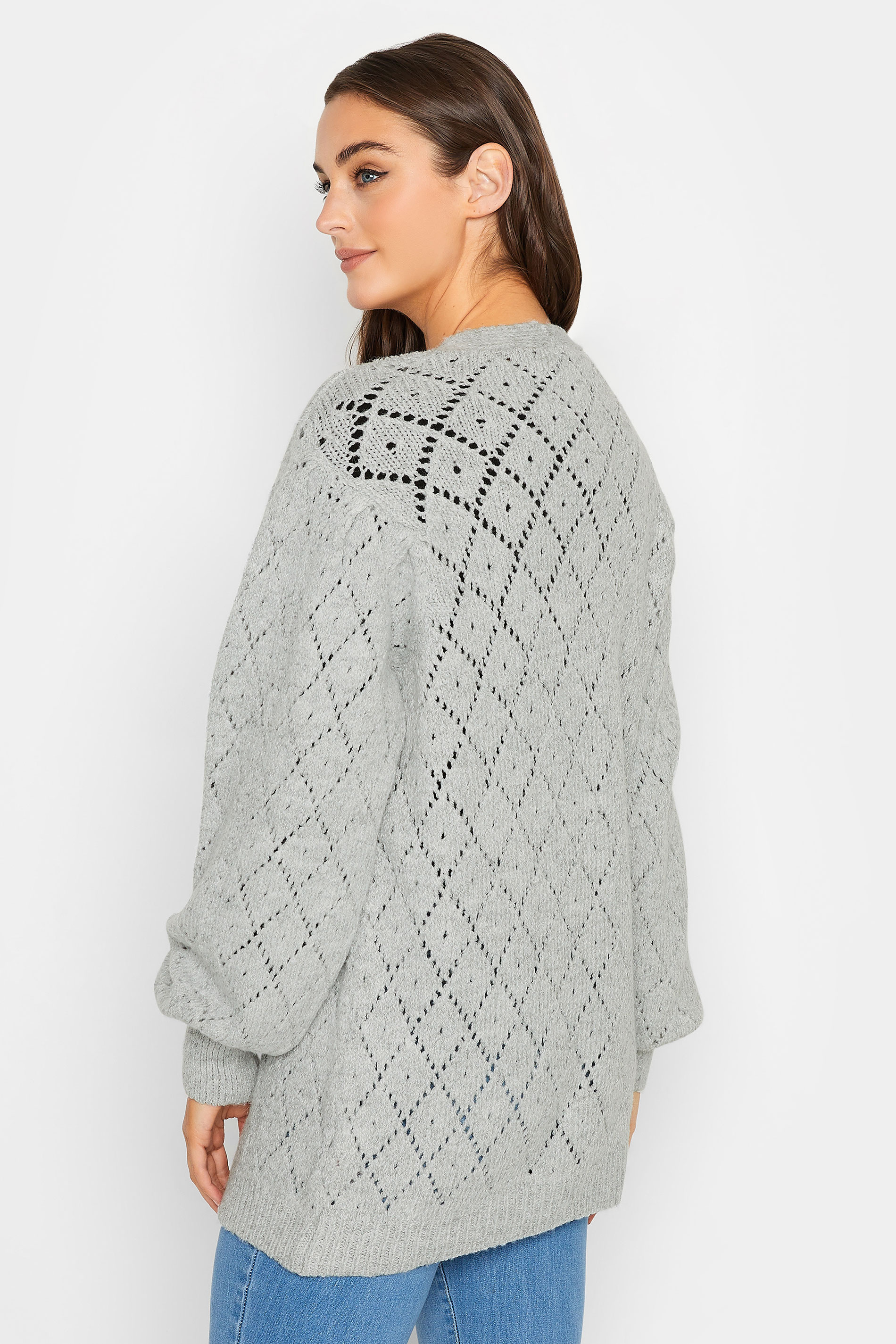 LTS Tall Women's Grey Pointelle Cardigan | Long Tall Sally 3